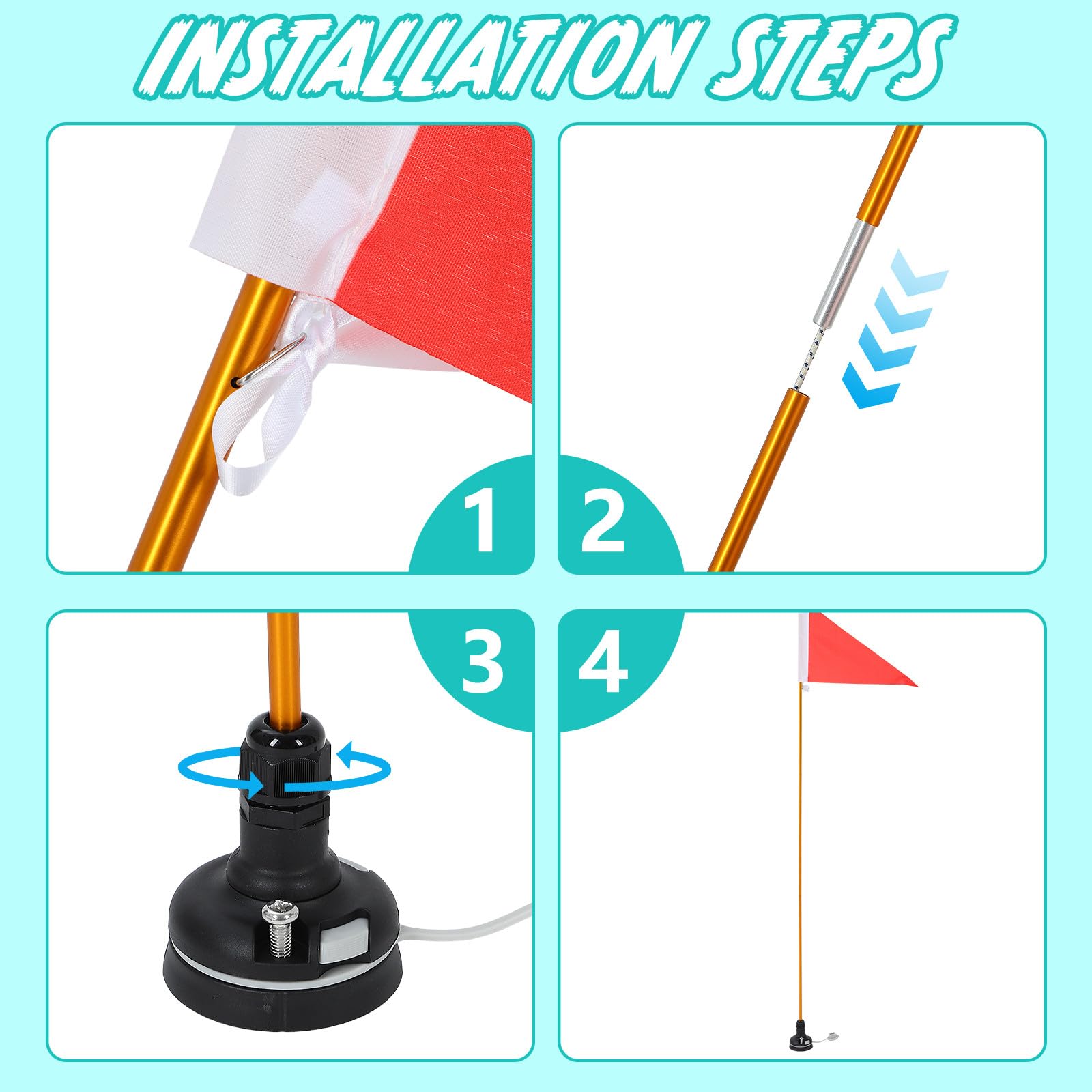 GLEAVI Supporto Bandiera per Kayak in Acciaio Inossidabile Base Stabile, Facile da Installare, Kit Sicurezza Barca per Yacht e Canoe