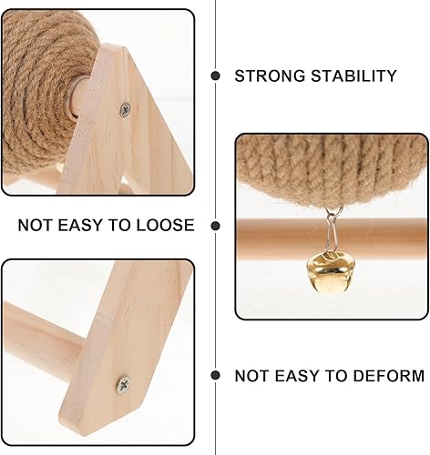 Miniatura 4 de POPETPOP Juguete rascador de conejo natural con campana, juguete rascador de sisal de madera maciza para gatitos de interior, hurones, chinchillas,