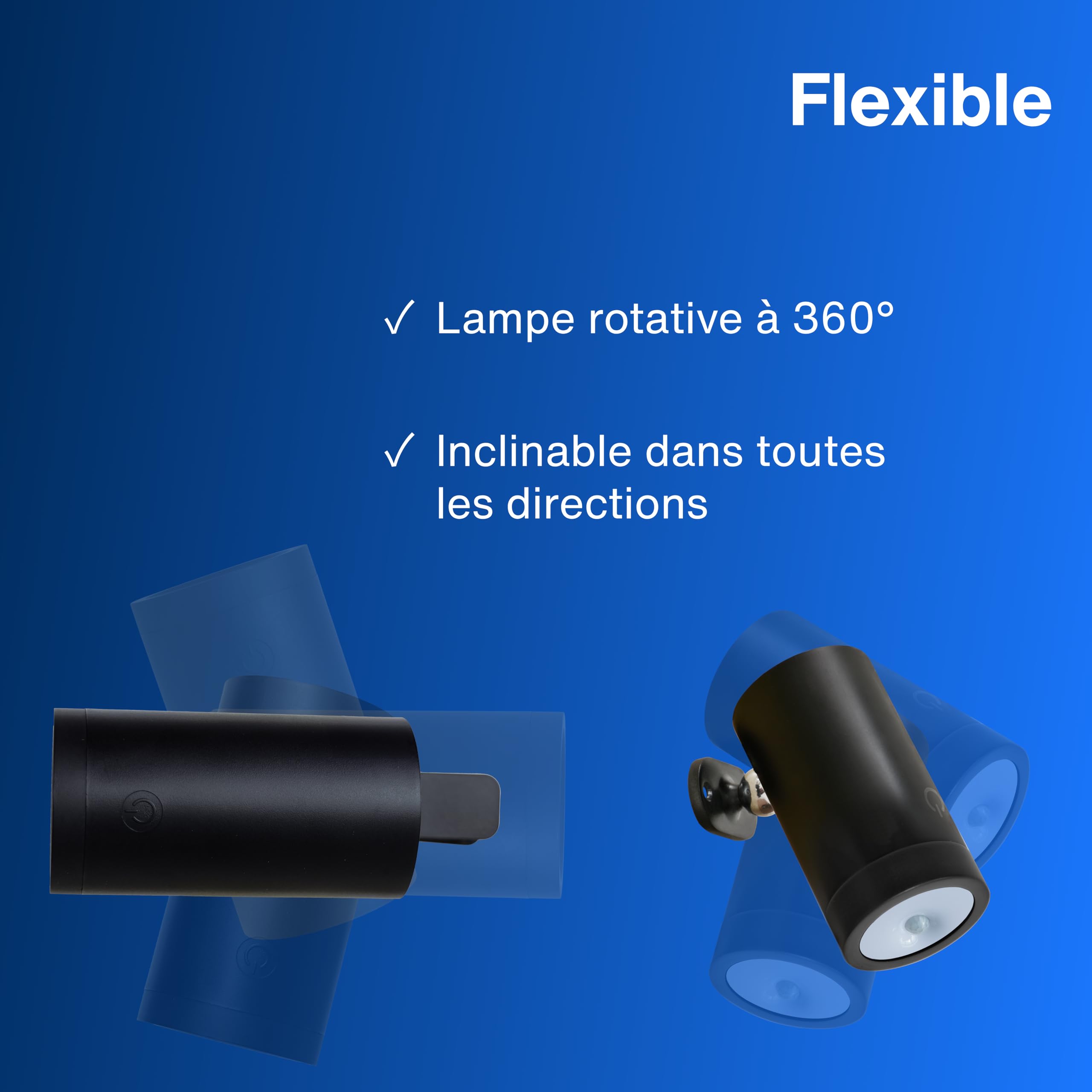 REV Applique murale LED - Lampe murale avec batterie et détecteur de mouvement, 180 lm, sans fil, intensité réglable, pivotante à 360°. Lampe d'appoint - Camping, garage et cave, IP54, noir