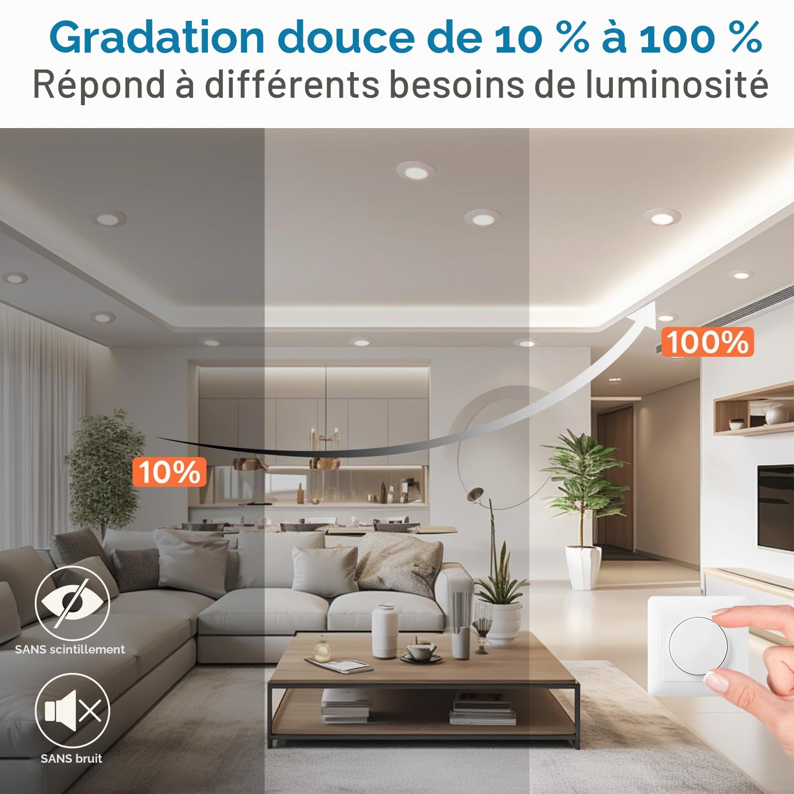Spot LED Encastrable Blanc Dimmable Extra Plat 5W Spot LED 220V Blanc Chaud 3000K Blanc Neutre 4000K Blanc Froid 6000K Éclairage Encastré 68mm,Orientable Spots de Plafond de Salle de Bain,Lot de 6