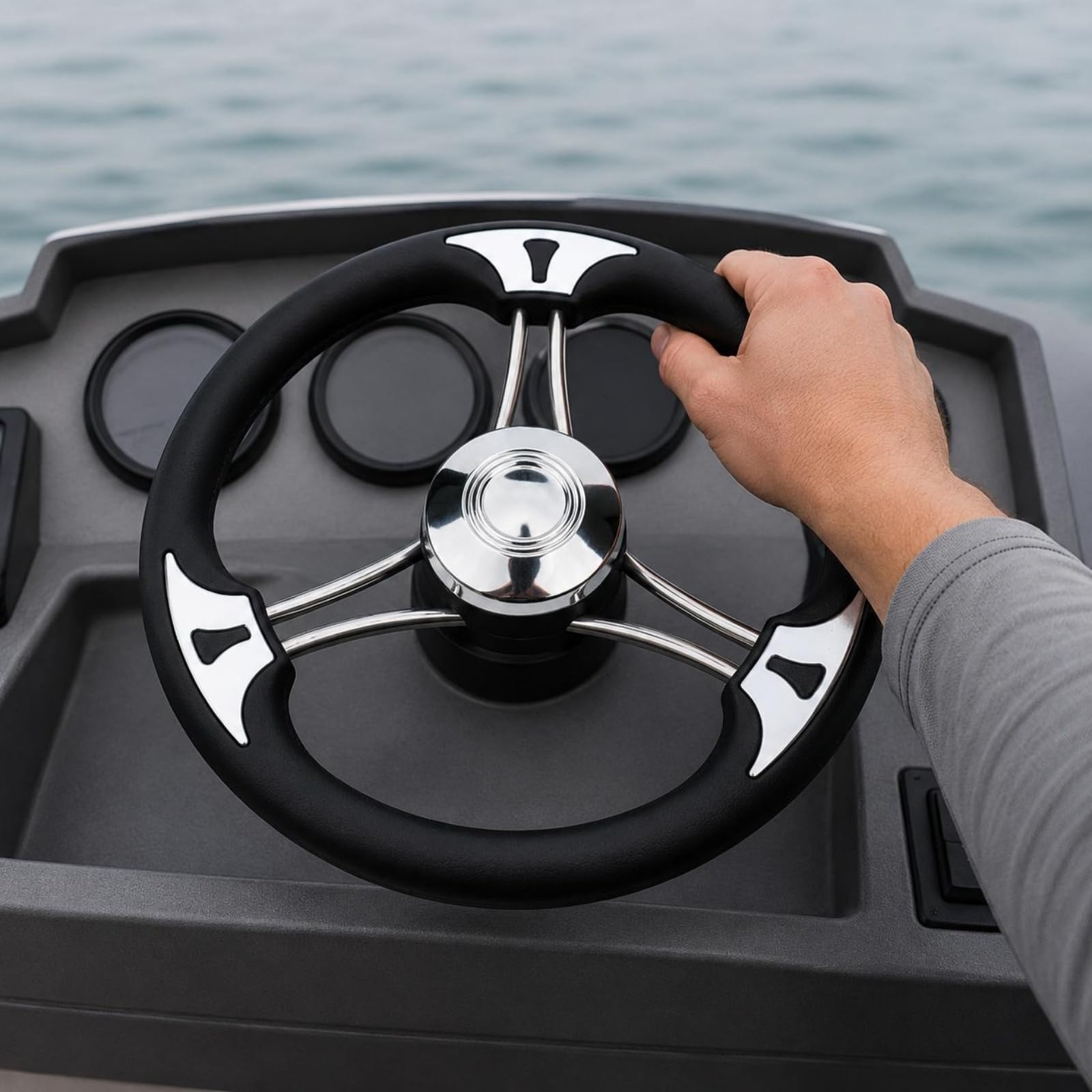 TISHITA Marine-steuerrad Boot Lenkrad Rad Schiffsruder Edelstahl mit Drei Speichen für Stabile Führung Und Reduzierte Ermüdung für Yacht Motorboot Segelboot Werftbetrieb Freizeitfahrt 13.5zoll
