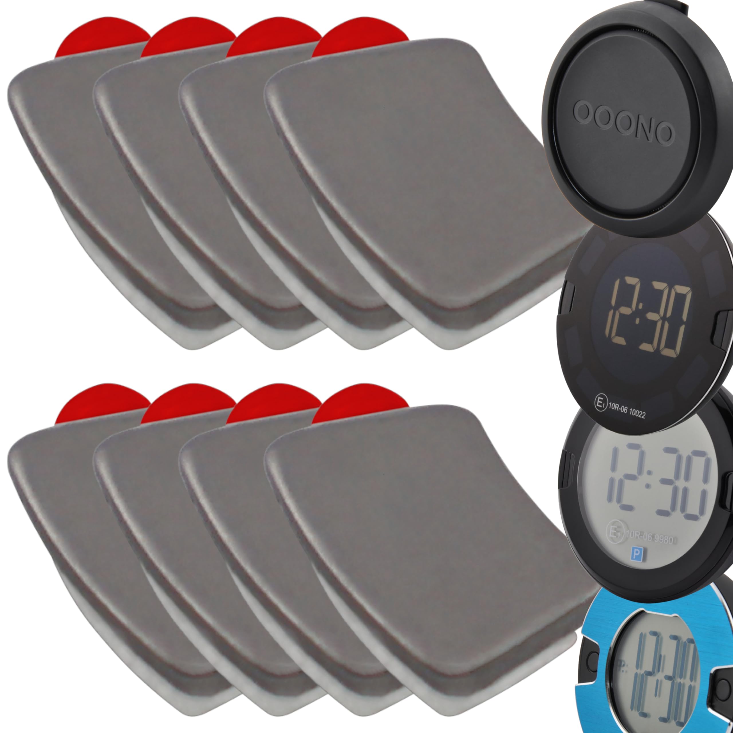 8 Ersatz Metallplättchen mit Klebepad passend für OOONO CO-Driver NO2, P-DISC NO1 und NO2 Auto elektronische Parkscheibe Blitzerwarner Halterung Ersatzteile Parkuhr Magnet selbstklebend neues Modell