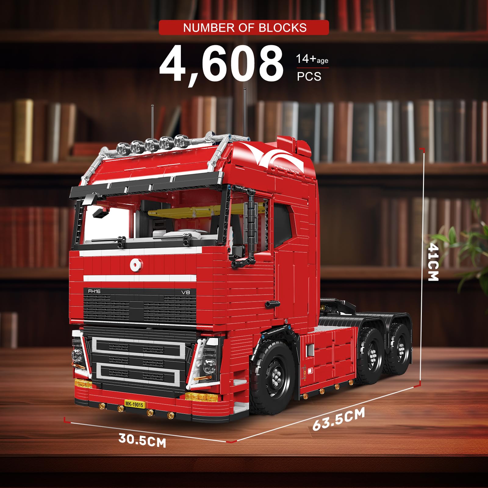 Mould King 19015 Technik LKW Traktor Bausatz, ferngesteuertes MOC Modell mit App-Steuerung, Pneumatik-Funktion, 4608 Teile Truck Bausteine für Erwachsene und Jugendliche ab 14 Jahren