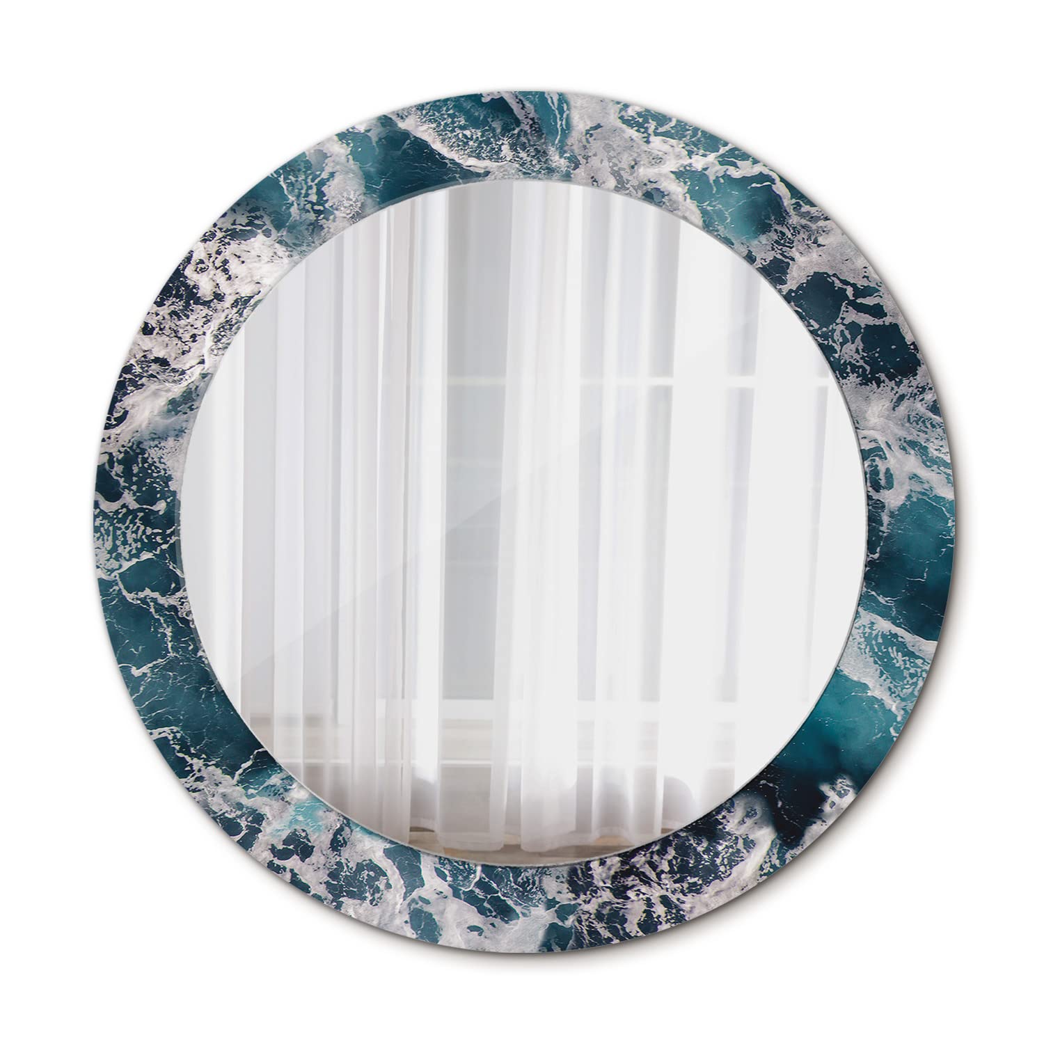 Tulup Wall Mirror Circular Mirror with Print Ø27.56 in / 70 cm Unique Mirror Glass Overprint Home Decoration - stormy sea