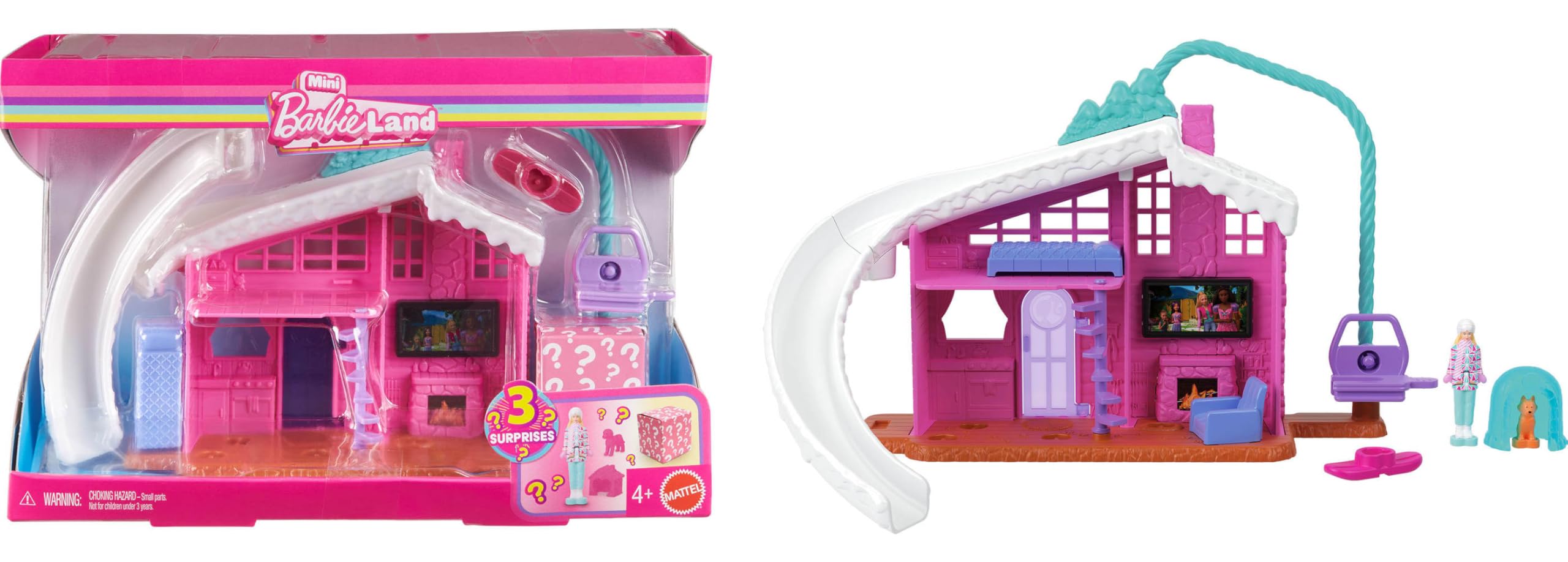 BarbieMini Land Doll House Sets, Mini Dreamhouse with Surprise 1.5-inch Doll, Furniture & Accessories, Plus Elevator & Pool (Styles May Vary)