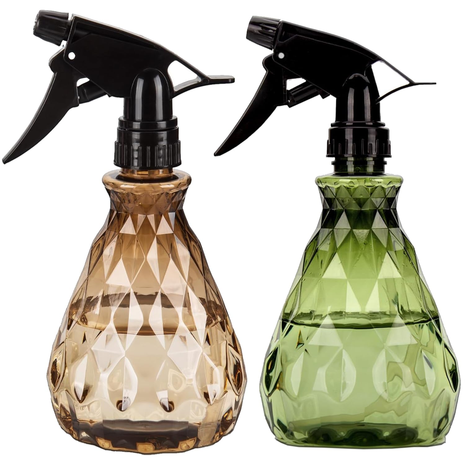 Large 500ml Spray Bottles for Cleaning Solutions and Gardening, Plant, Water, 2 Pcs Empty Refillable Trigger Sprayer Bottle with Adjustable Sprays Head for Hair, Misting&Stream Settings, Gold & Green