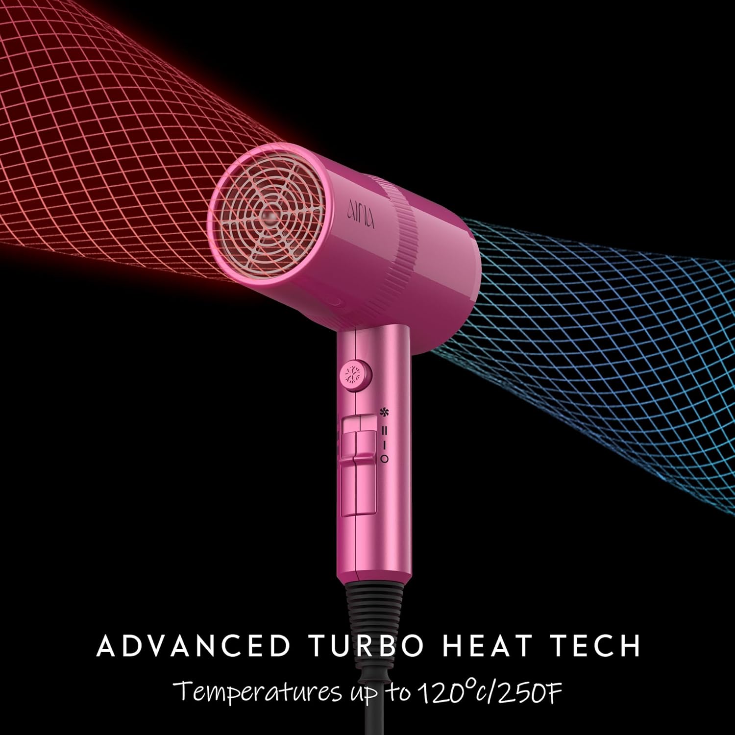 AINA Hair Dryer with Diffuser, Blow Dryer for Women | Advanced Ionic Technology, Ceramic Coating | Cold Shot Features Turbo Heat for Fast Drying and Shine 110V/ALCI (Neon Pink) thumbnail