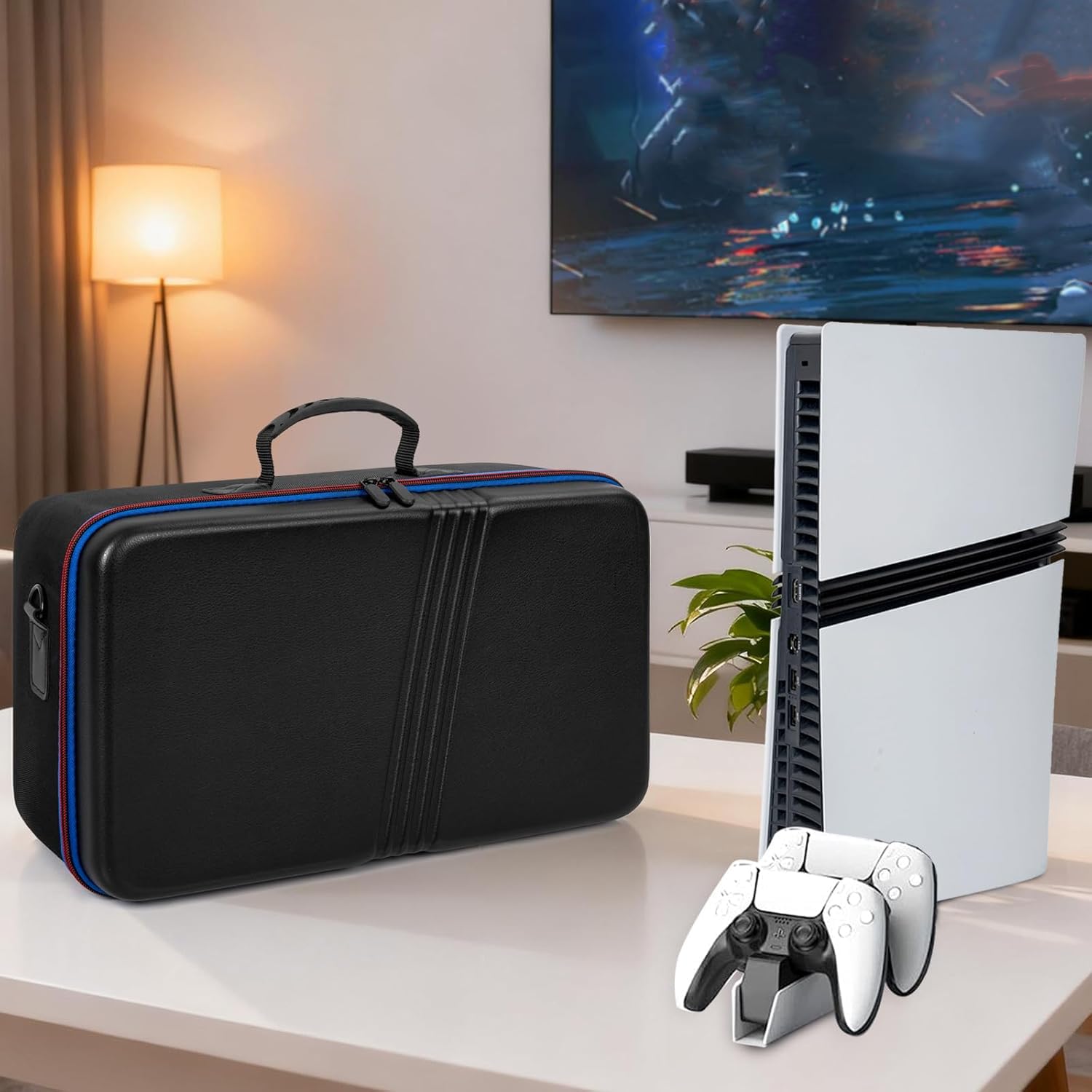 OUUTMEE Custodia per PS5 Pro, custodia portatile, compatibile con PS5 Pro/PS Slim, borsa protettiva con tracolla per console PS5, disco/edizione digitale, schede di gioco, HDMI