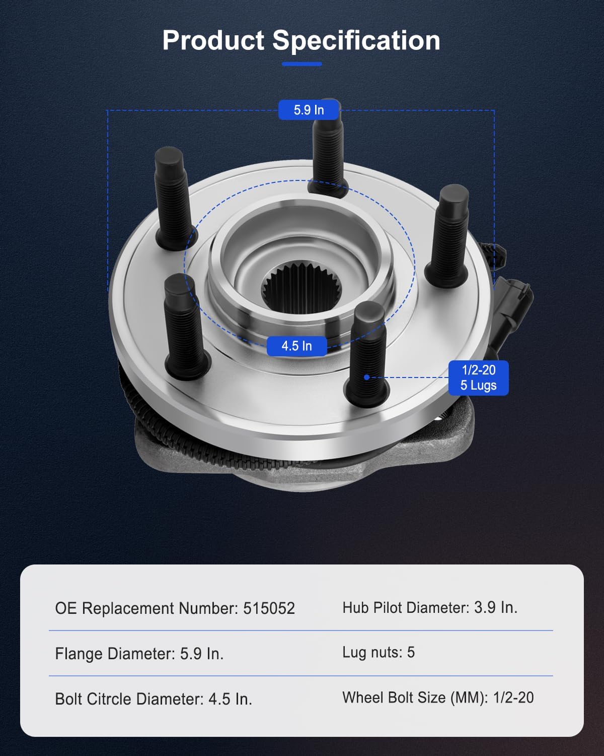 ECCPP 515052 Set Of 2 New Front Wheel Hub Bearing Assembly 4WD 4X4 w/ABS Driver or Passenger Side