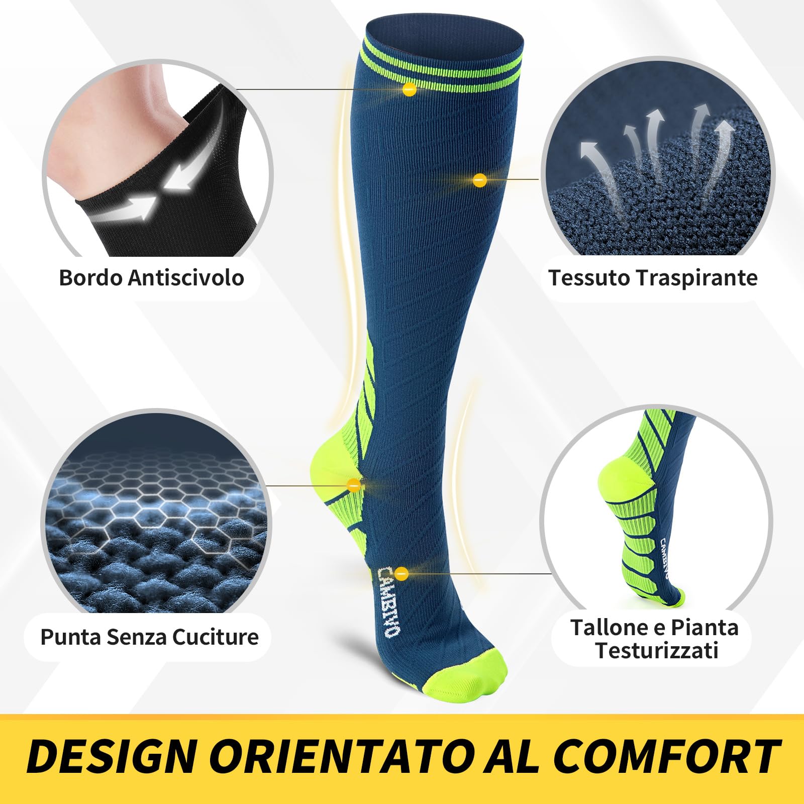 CAMBIVO Calze Compressione Graduata Donna Uomo 3 Paia, Calze a Compressione Graduata 20-30mmHg, Calze Antitrombo Elastiche a Compressione, Gambaletti Calzini per Sportive, Vene Varicose, Aereo, Corsa