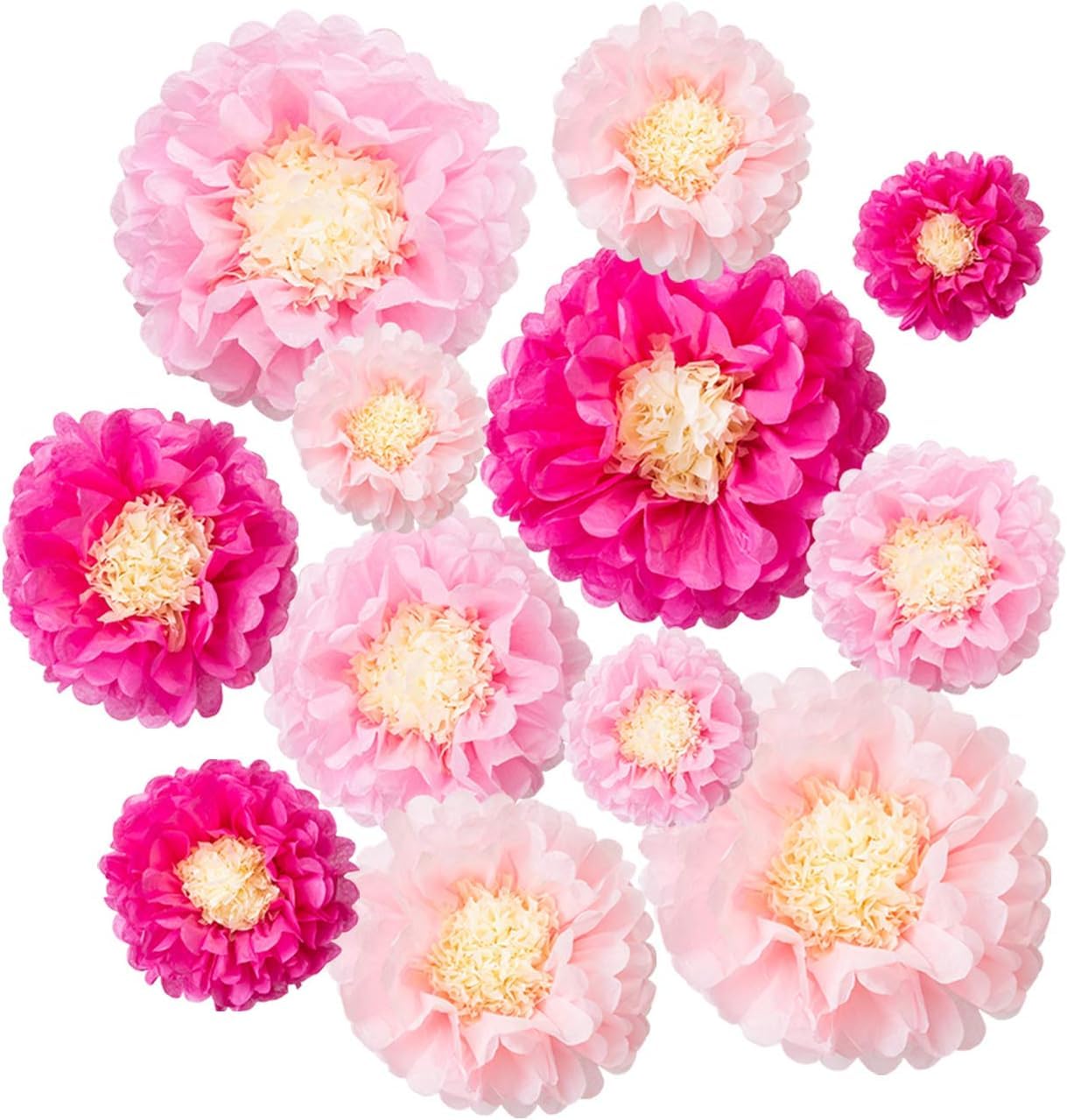 LIHAO 12 Pcs Pink Tissue Paper Pom Poms Party Decorations