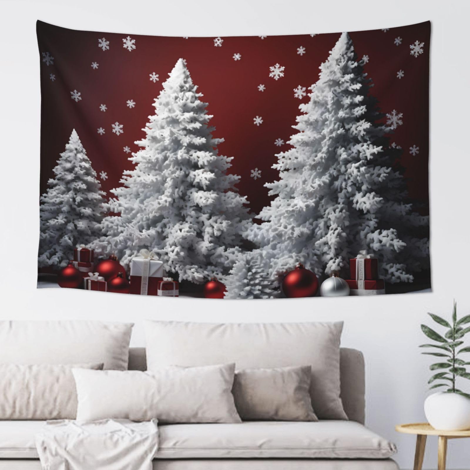 Amazon.co.jp: 白いクリスマスツリー 壁掛けタペストリー - お祝いの