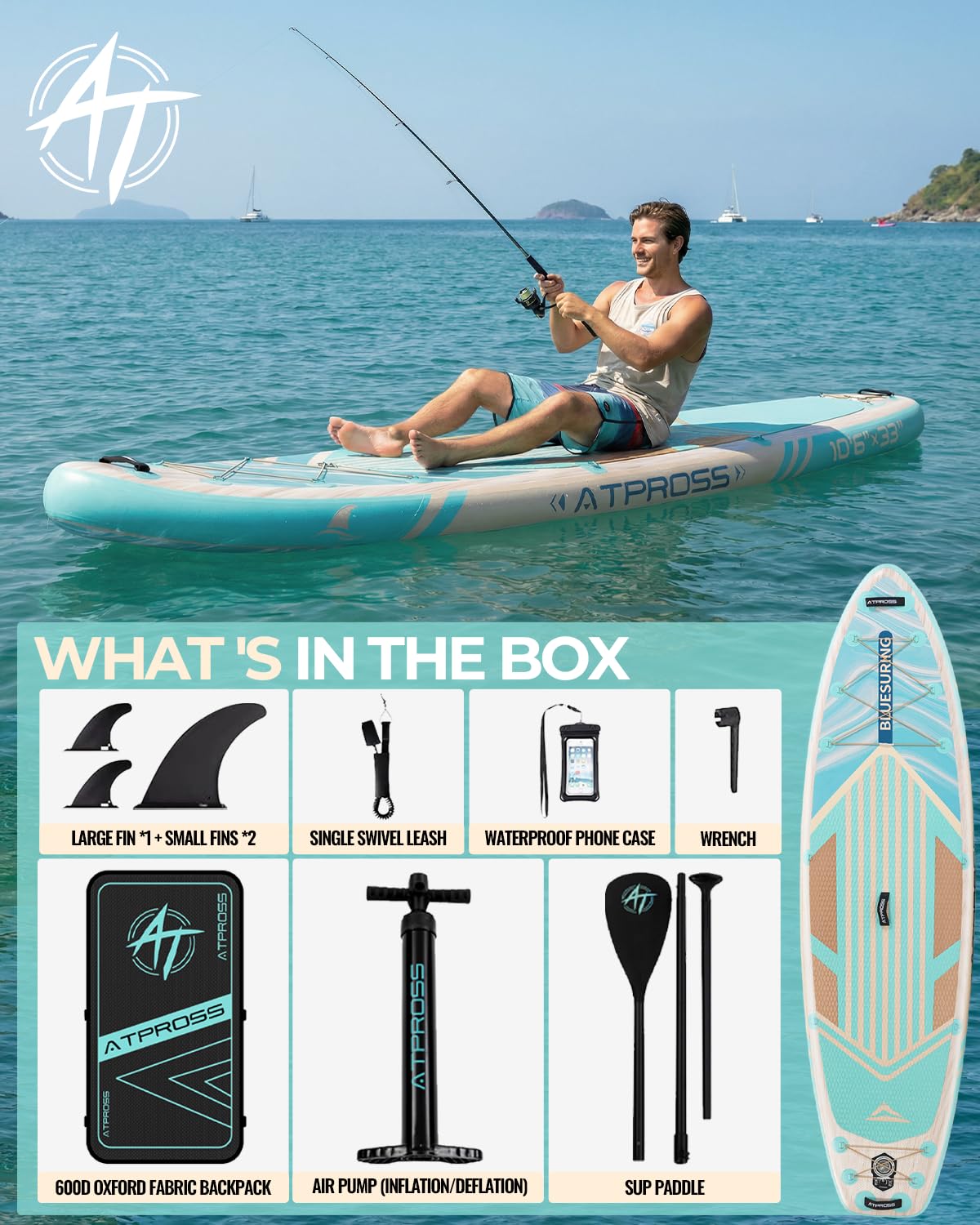 Stand Up Paddling Board, 320cm Stand Up Paddle mit Reichhaltigem Zubehör, SUP Board 200kg Tragkraft mit Eva-Rutschfestem Deck, Aufblasbare Paddleboard Geeignet für Erwachsene