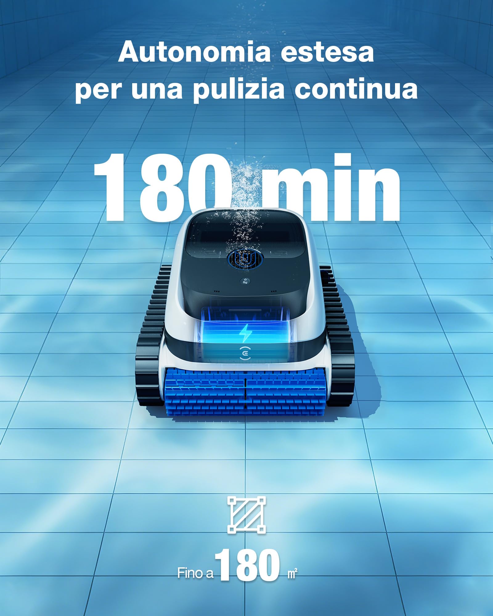 ECOVACS Ultramarine P1 Robot Pulitore Piscine Aspirazione Potenza 4800GPH | Durata batteria: 180 min, Fino a 180 m², Filtro Doppio Strato, Navigazione Intelligente SmartNavi, Controllo con App
