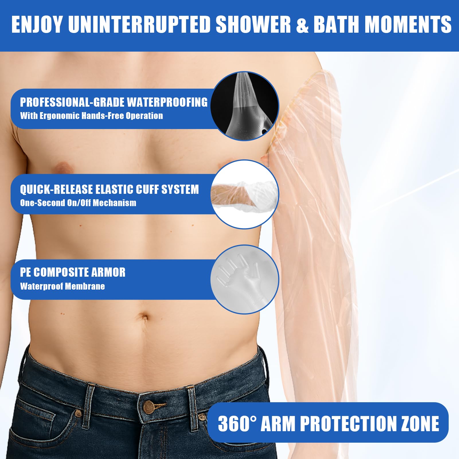 50 fundas impermeables para brazo para ducha, guantes de plástico largos desechables para limpieza, protector de yeso para brazo de ducha, cubierta impermeable para heridas rotas