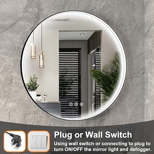 Miniatura 7 de Twalsu Espejo de baño LED redondo de 24 pulgadas con luces, espejo de tocador de baño iluminado para pared con marco de metal de aleación de