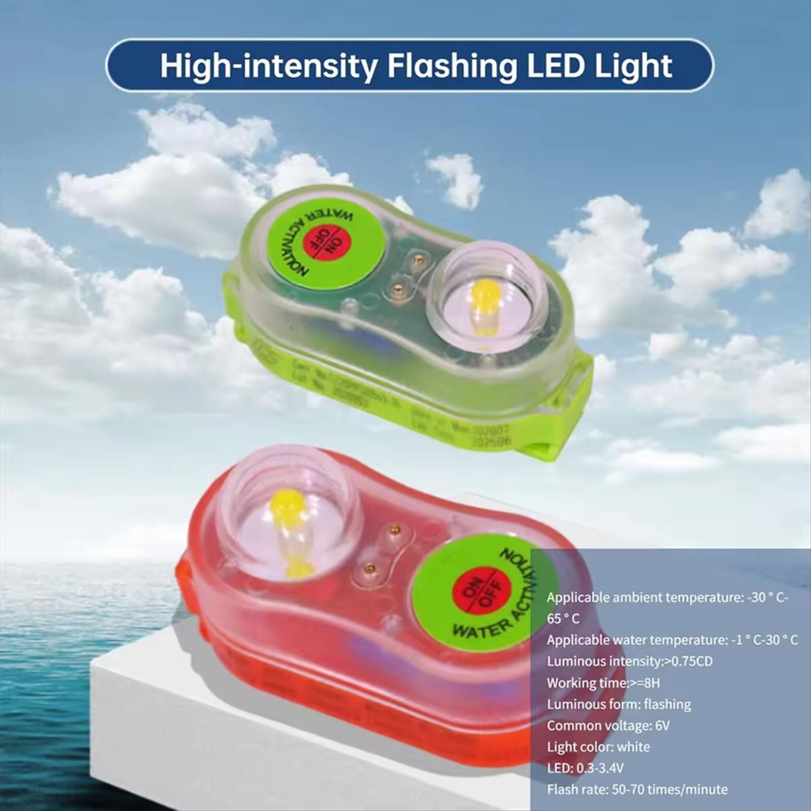 Gilet de Sauvetage Light, 4pcs Lampe LED Marine Auto-éclairante pour la Navigation de Plaisance, Le Kayak, l'urgence(Green)