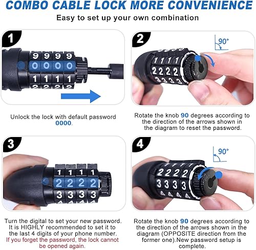 Miniatura 5 de Candado de cable largo, candado recto extra largo para bicicleta (5 pies a 25 pies) con combinación reiniciable, cerraduras de kayak, cerraduras de