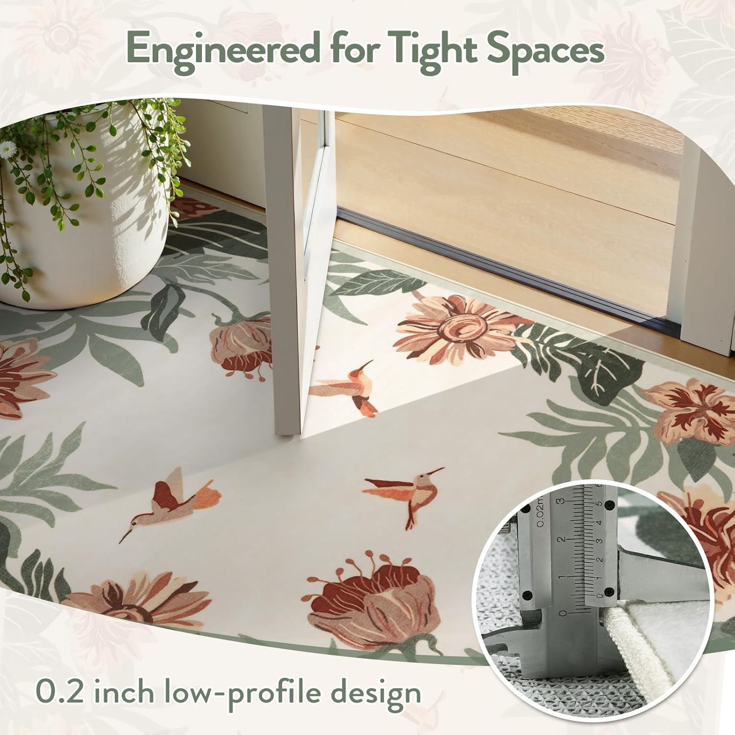 Beeiva Floral Rugs for Entryway 3x5 - Sage Green Washable 3 x 5 Entry Rug, Bohemian Ultra-Thin Flower Print Bedroom Rugs Small Carpet for Kitchen Office Sitting Room Decor(Green,3'x 5')