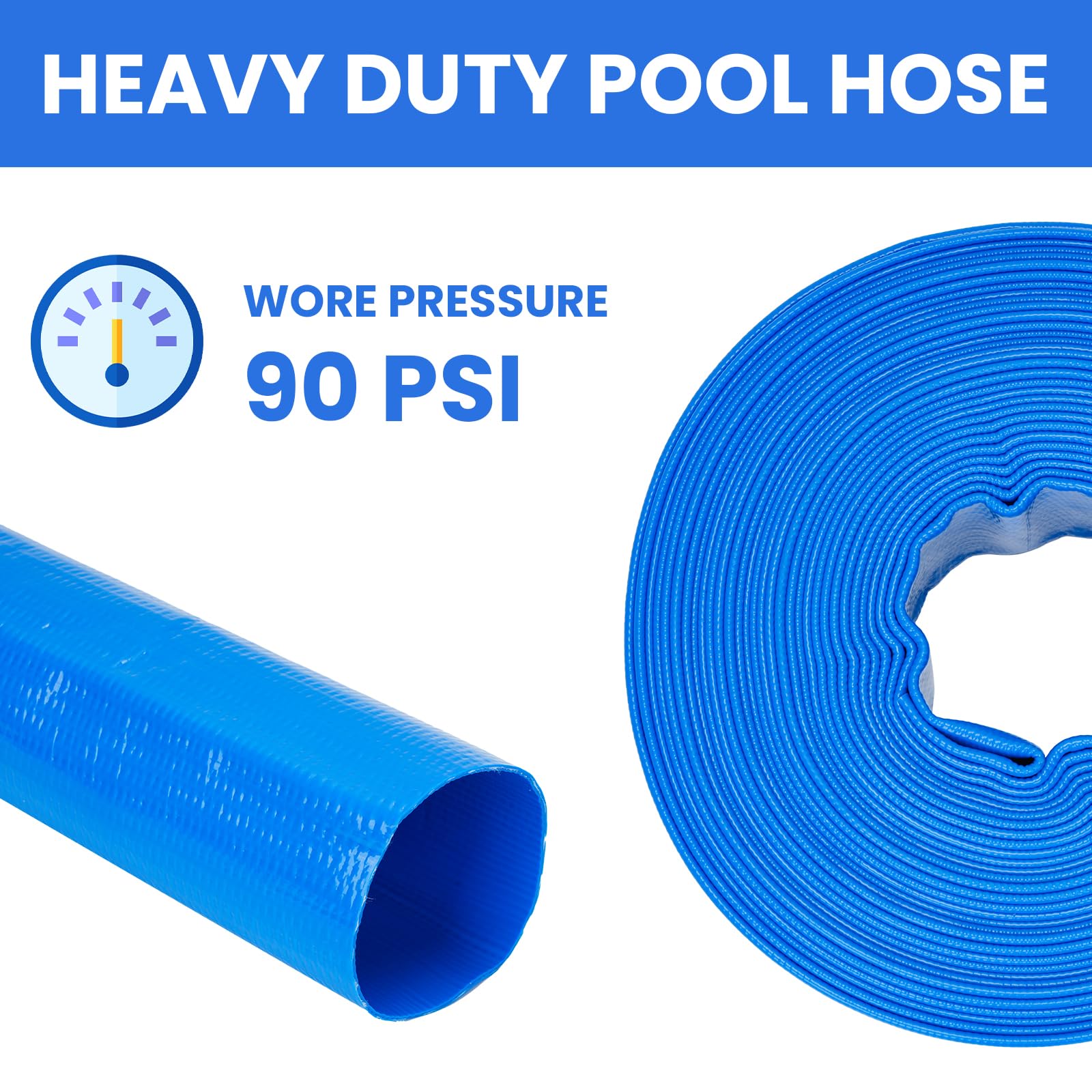 LINEX Pool-Rückspülschlauch, 3,8 cm x 15,7 m, Schwimmbadpumpenschlauch für Sumpfpumpen-Entladung, robuster Pool-Ablaufschlauch für Innenpool, Filterpumpe, Wasserablauf, platzfest, Klemme (blau)