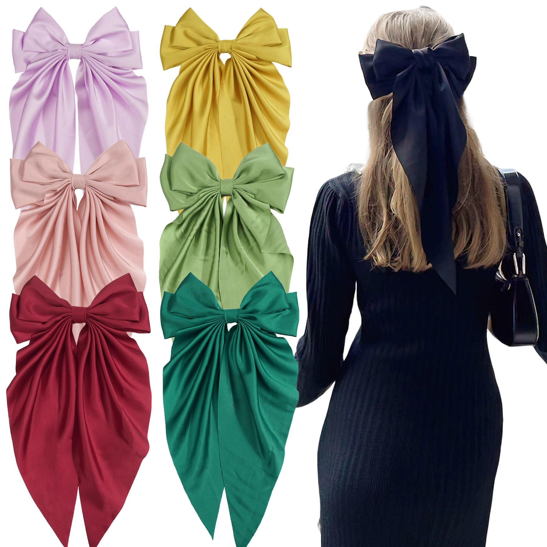 Ling & Bai Women Girls Hair Bows Large Hair Bow Clips Teens 7 Inch Big Satin Clip Barrettes Accessories (Blue) - Image 3