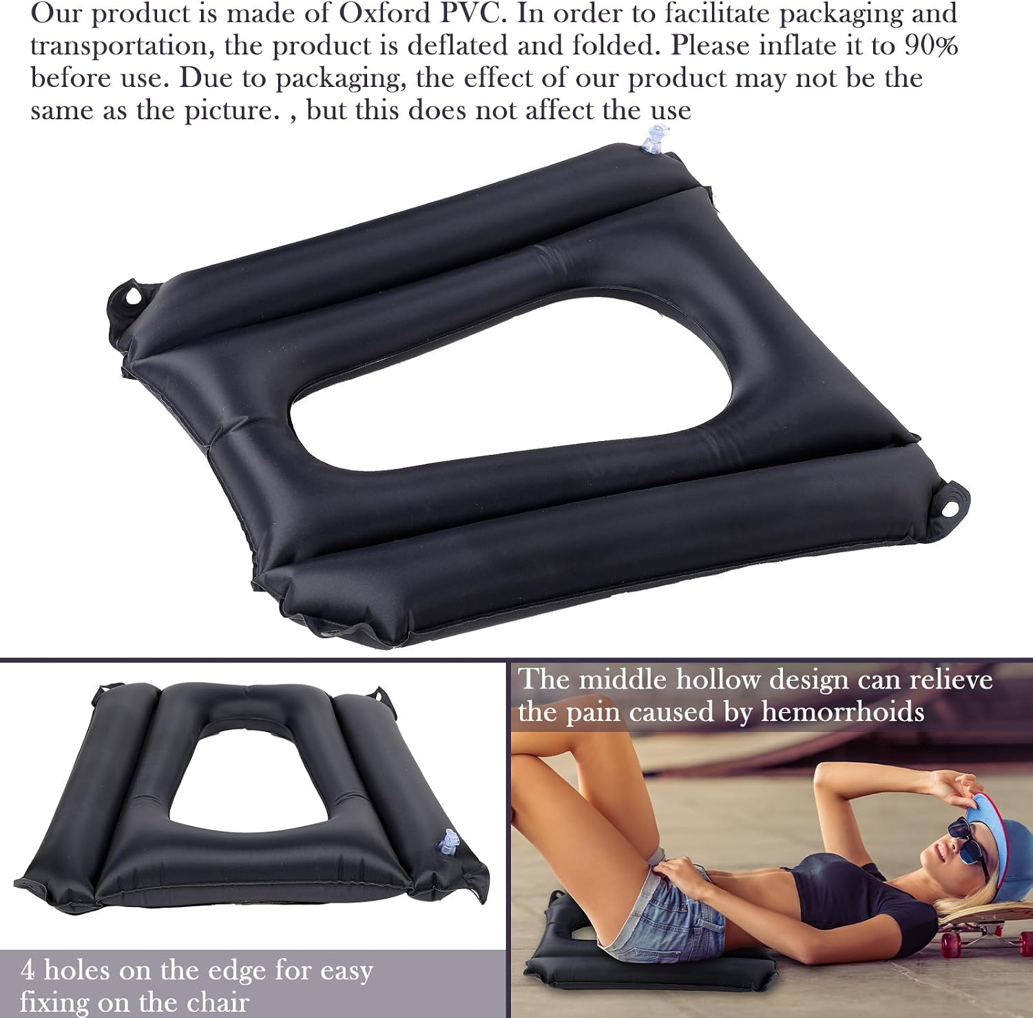 Namalu Inflatable Bed Sore Cushion for Pressure Sore Relief Tailbone Coccyx Cushion for Bedridden Elderly, Wheelchair Chair Pad for Butt Sores, Breathable Nursing Pad(Black)