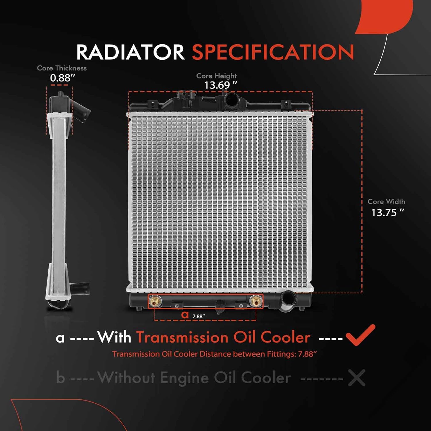 A-Premium Engine Coolant Radiator with Transmission Oil Cooler Compatible with Honda & Acura Models - Civic 92-00, Civic del Sol 93-97, EL 97-00 - 1.6L 1.5L - Replace# 19010P2TA01, 19010P07014