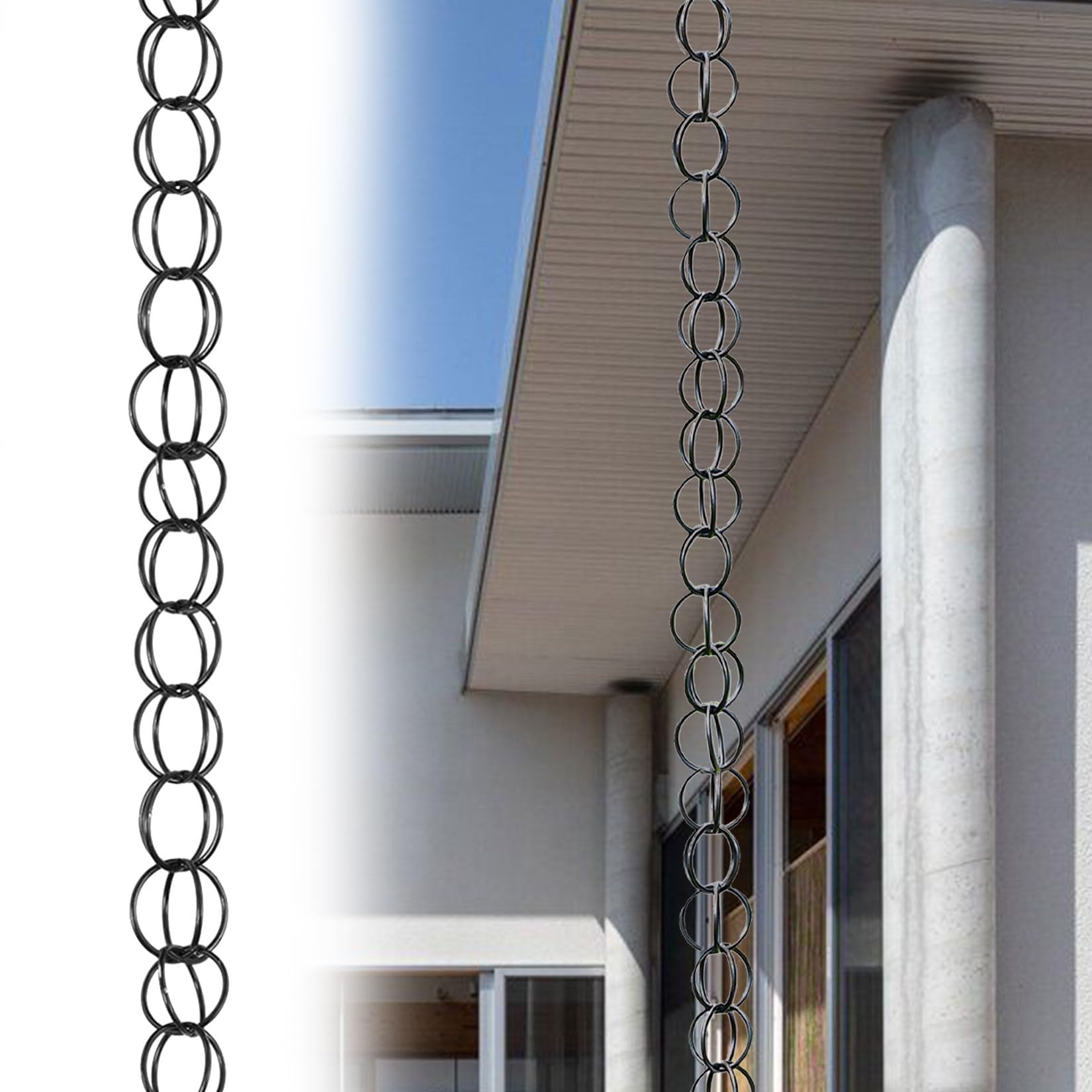 WEKONUMEX Rain Chains for Gutters, Rain Chain For Gutter Water Collection Garden Patio Gazebo Multicolor 1-10m(Black,8m(26.3ft))