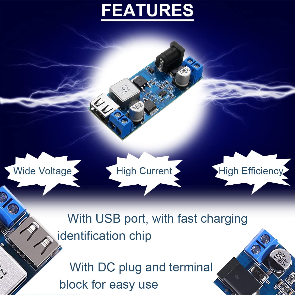 DAOKAI 5 Stück Buck-Stromversorgungsmodul AC-DC 85~265 V Bis 12 V 450 MA Isoliertes Abwärts-Stromversorgungsmodul 5,4 W Intelligente Schutzfunktion Mit 26 AWG Rotem Und Schwarzem Kabel