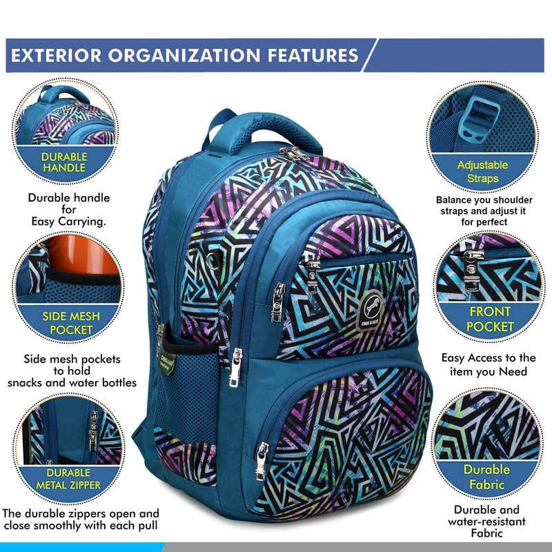 Image of Chris & Kate Premium 32 L Multi-Print School Bag for Boys Girls and Kids Spacious Interiors Casual Backpack Perfect for School, College, Everyday Use Includes Free Stationery Pouch and Rain Dust Cover