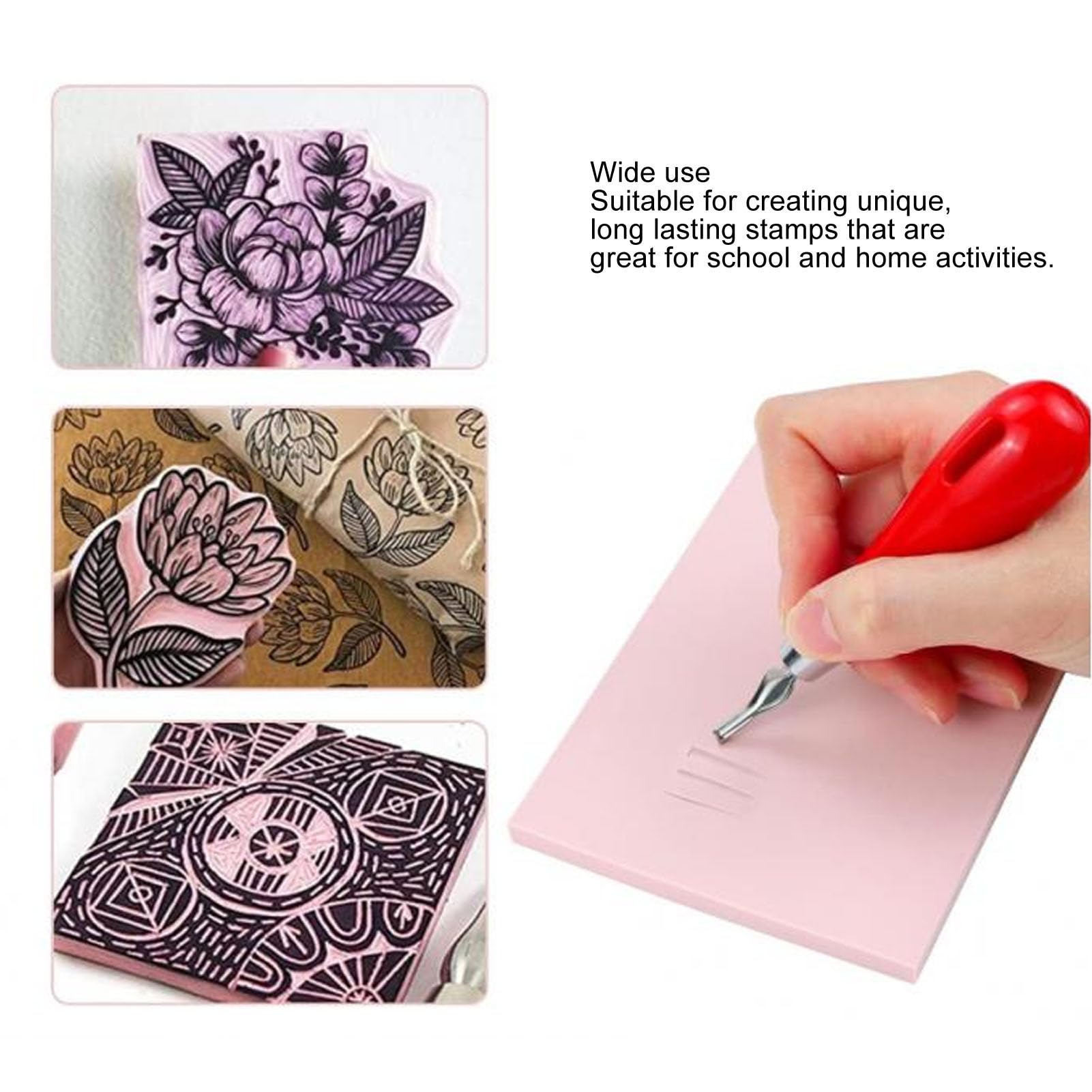8 Częściowy Zestaw do Robienia Stempli, Gumowy Blok do Rzeźbienia, Zestaw Noży do Linoleum, Narzędzia do Rzeźbienia Linorytu do Drukowania Blokowego Materiały Graficzne