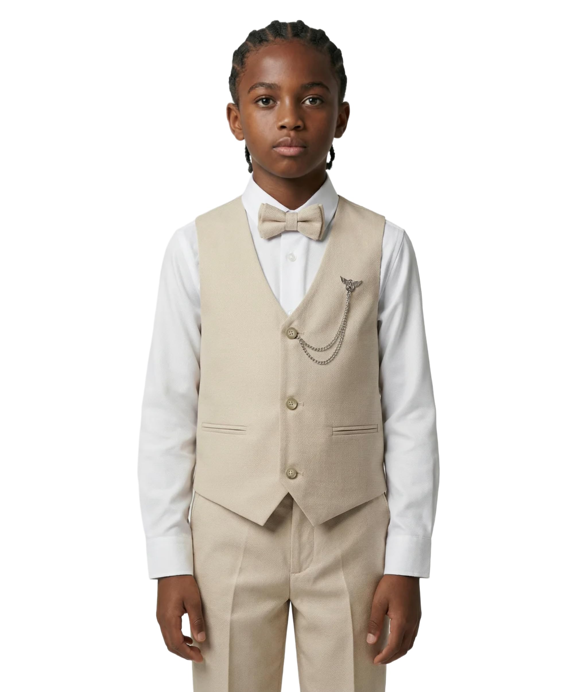 Ensemble de Costume 4 pièces pour garçon avec Gilet texturé et Coupe Slim, Tenue Formelle pour Mariages, fêtes et Occasions spéciales