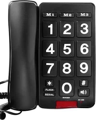 Miniatura 2 de Teléfono fijo de botón grande para personas mayores o discapacitados visuales con colores de alto contraste y volumen alto (negro)