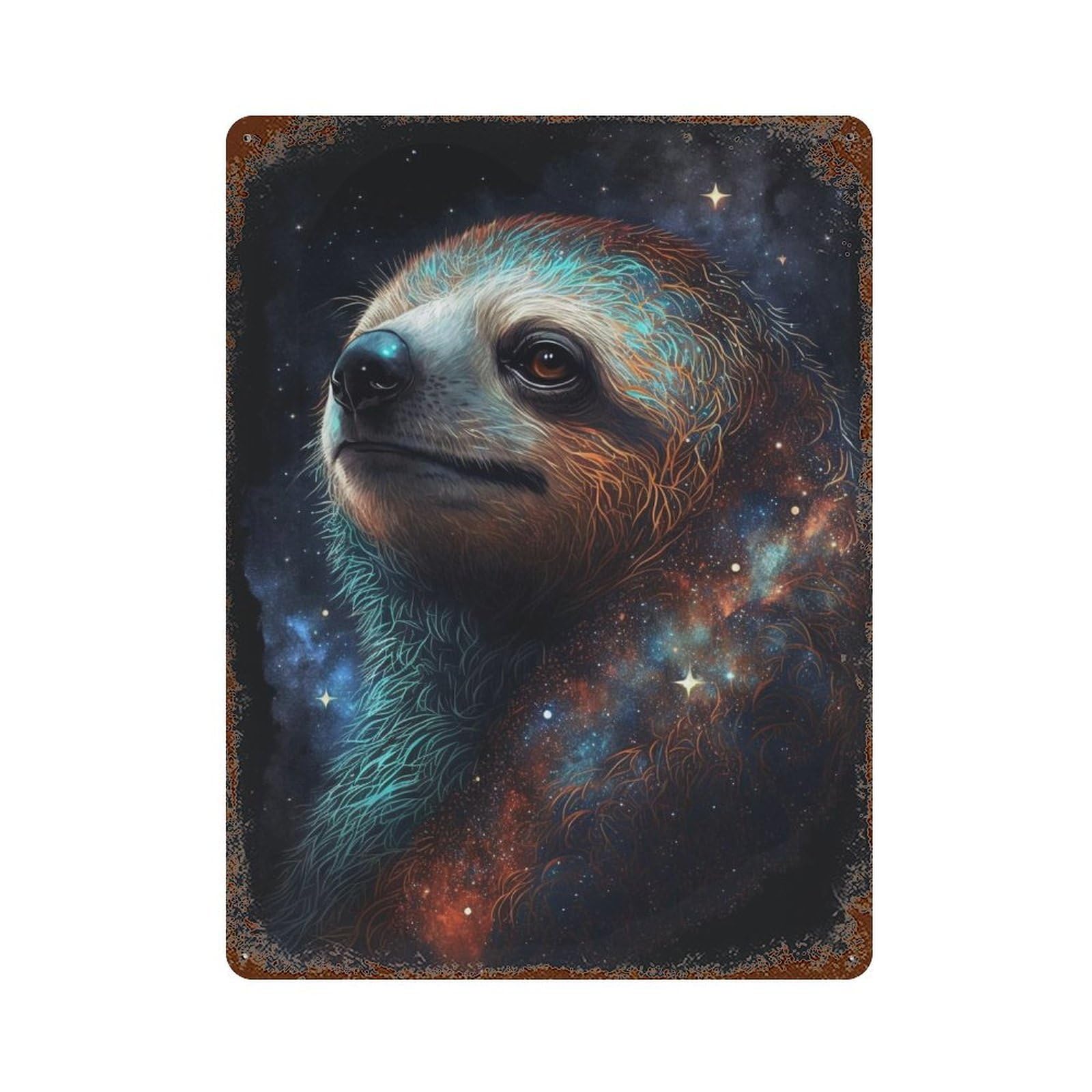 Rustic Tin Plaque with Galactic Sloth Portrait-5 Design 15.7"x11.8", for Pub, Kitchen And Man Cave Decor, Old School Wall Decor