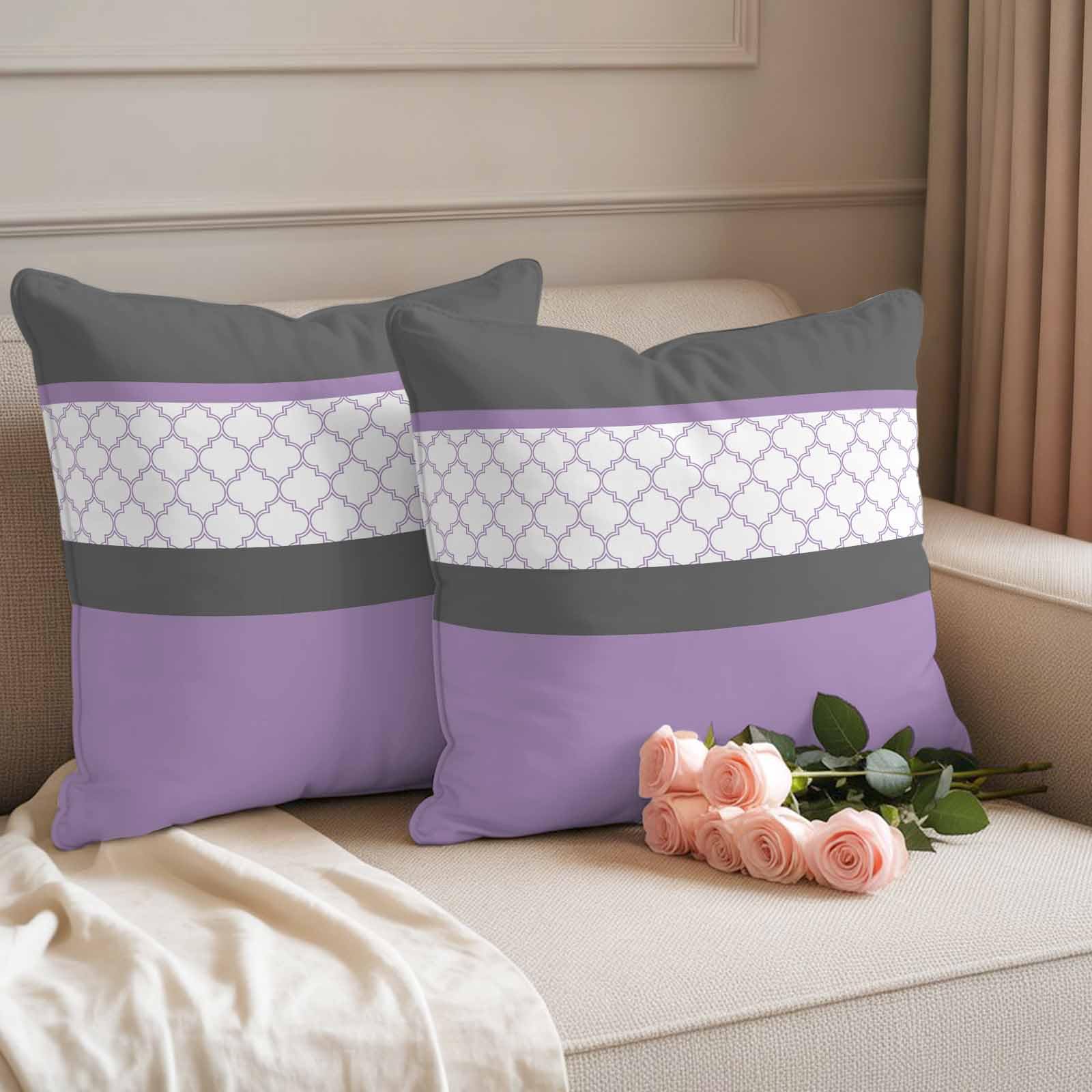 Outdoor Pillow Covers,Morocco Purple Grey Stripes Decorative Throw Pillow Cover Waterproof Pillowcase Set of 2,Linen Cushion Case for Sofa Couch Bed 16x16 Inch,Abstract Ombre Geometric