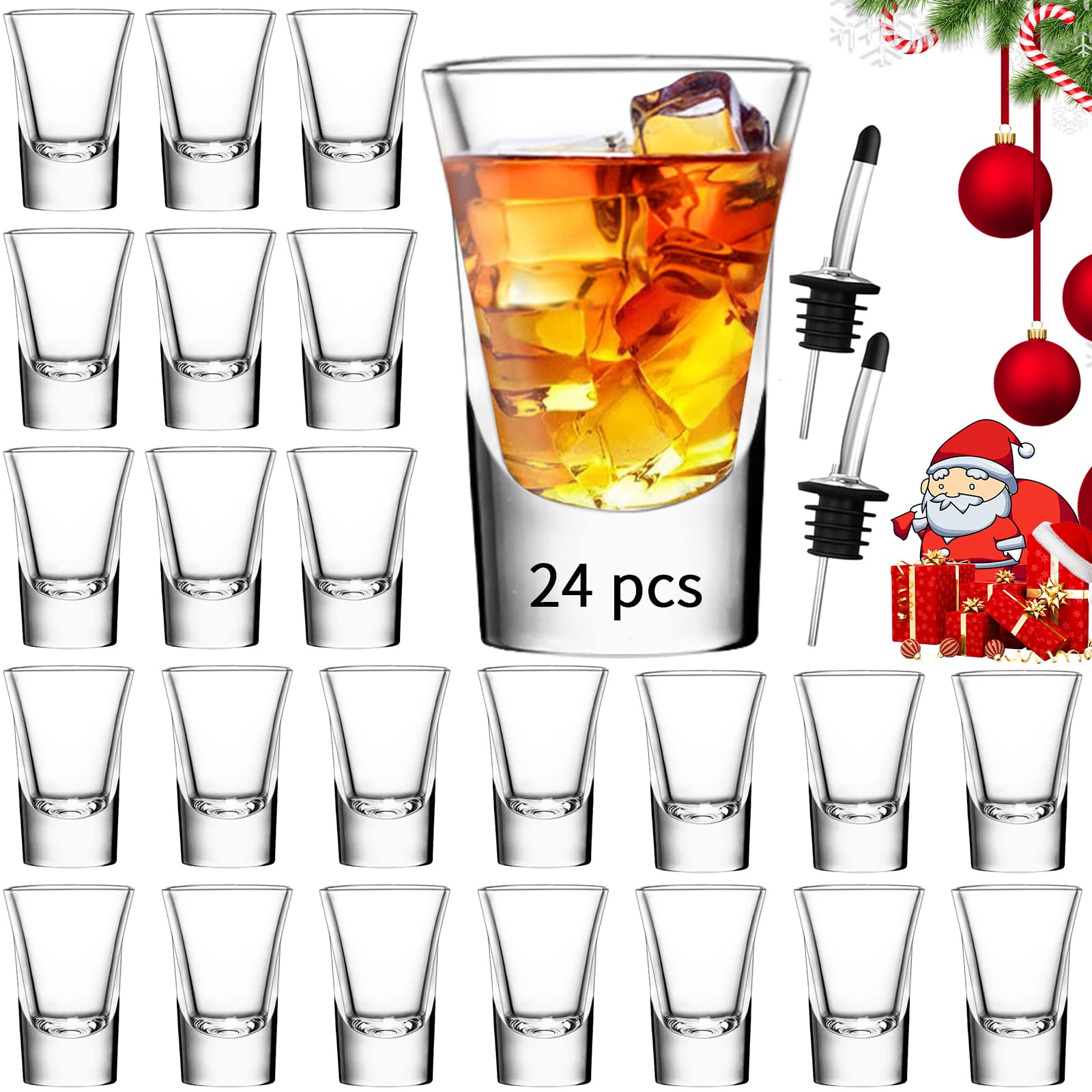 SuproBarware Juego de vasos de chupito de 24 piezas, 24 vasos de chupito de base pesada transparente para whisky Vodka y licores, 24 unidades