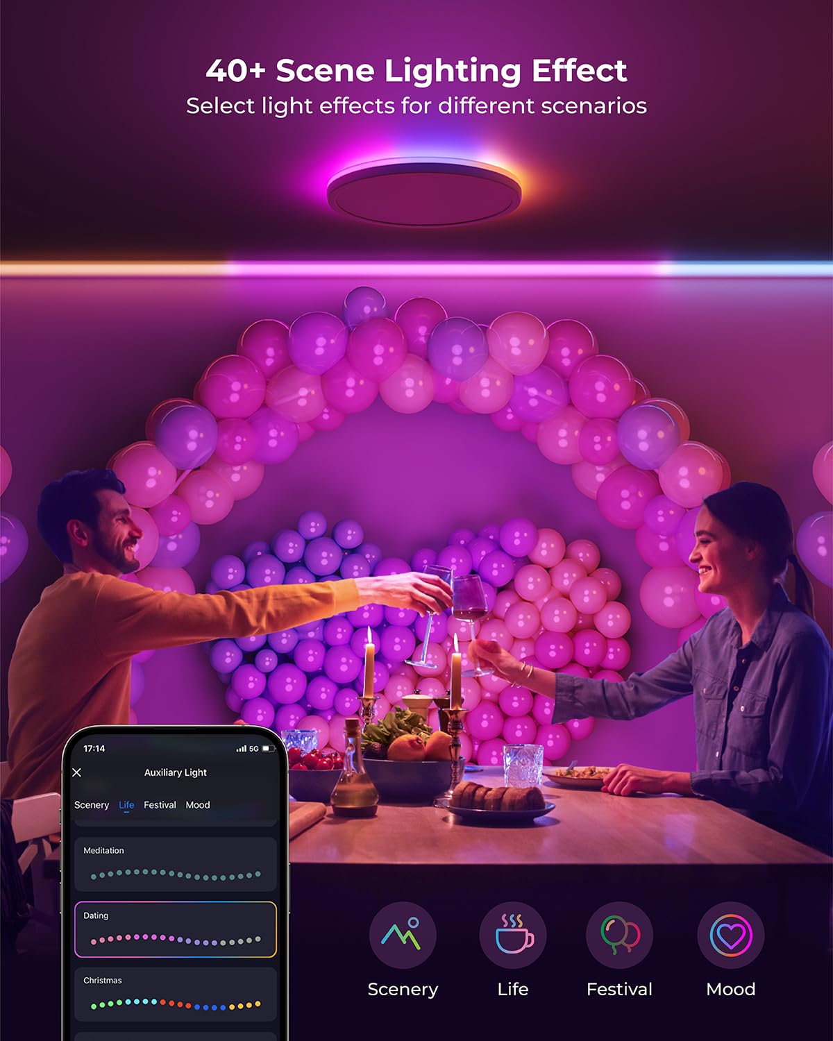 Matane Smart Deckenlampe RGB, LED Deckenleuchte Dimmbar 24W, 16 Millionen DIY Farben, Kompatibel mit Alexa & Google Assistant, RGB Deckenlampe Led für Wohnzimmer, Schlafzimmer, Kinderzimmer, Weiß 30CM