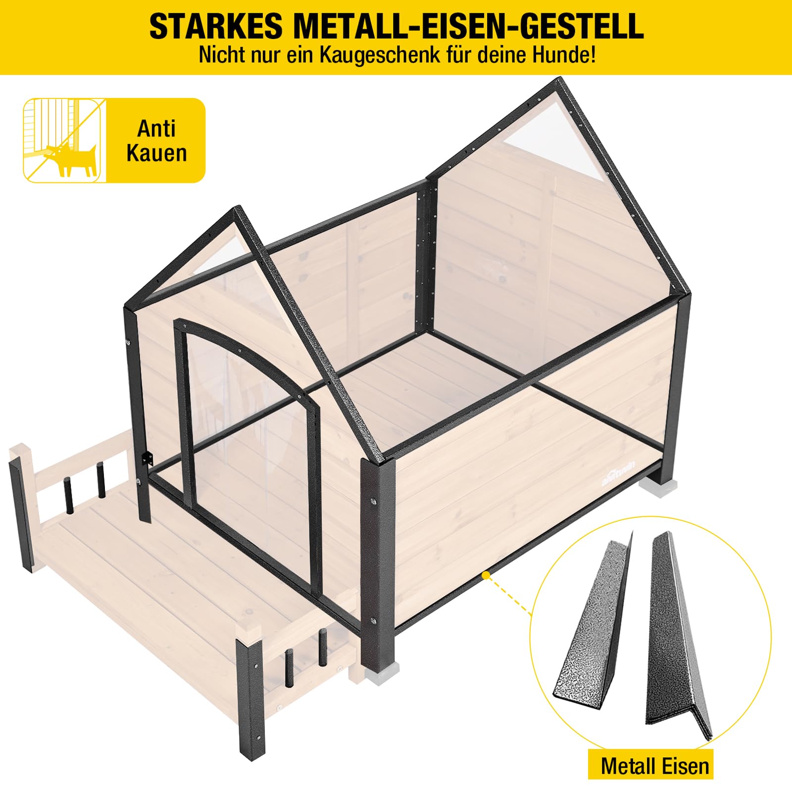 Aivituvin Outdoor Hundehaus, Wasserdichtes Welpen Schutzhaus, Indoor Hundehütte mit erhobenem Boden, beißgeschütztes Design, für kleine bis mittlere Hunde mit Veranda (Braun, L)