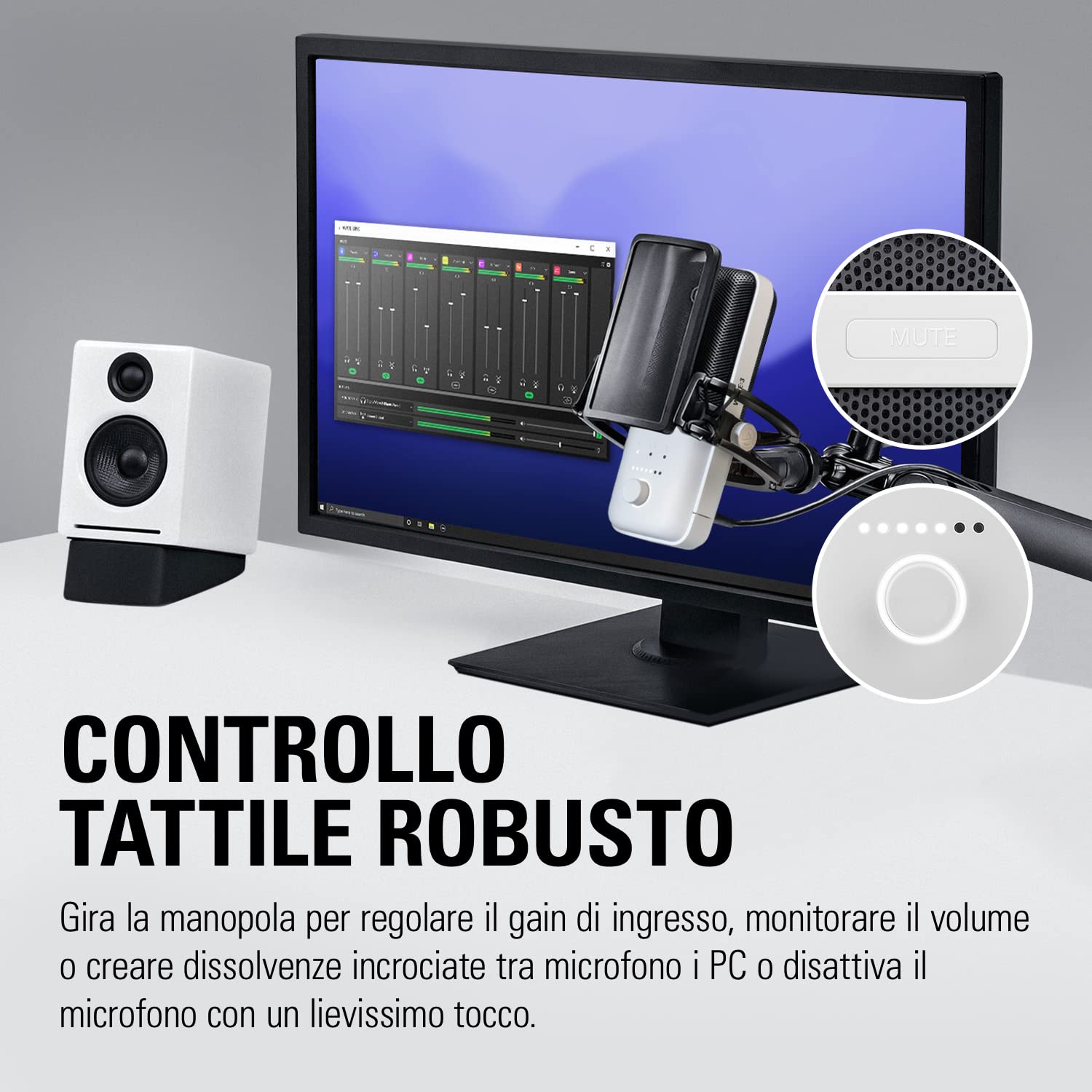 Elgato Wave:3 White, microfono condensatore USB premium per streaming, podcast, gaming e home office, software di mixaggio gratis, plug-in per effetti audio, anti-distorsione, plug ’n play, Mac, PC