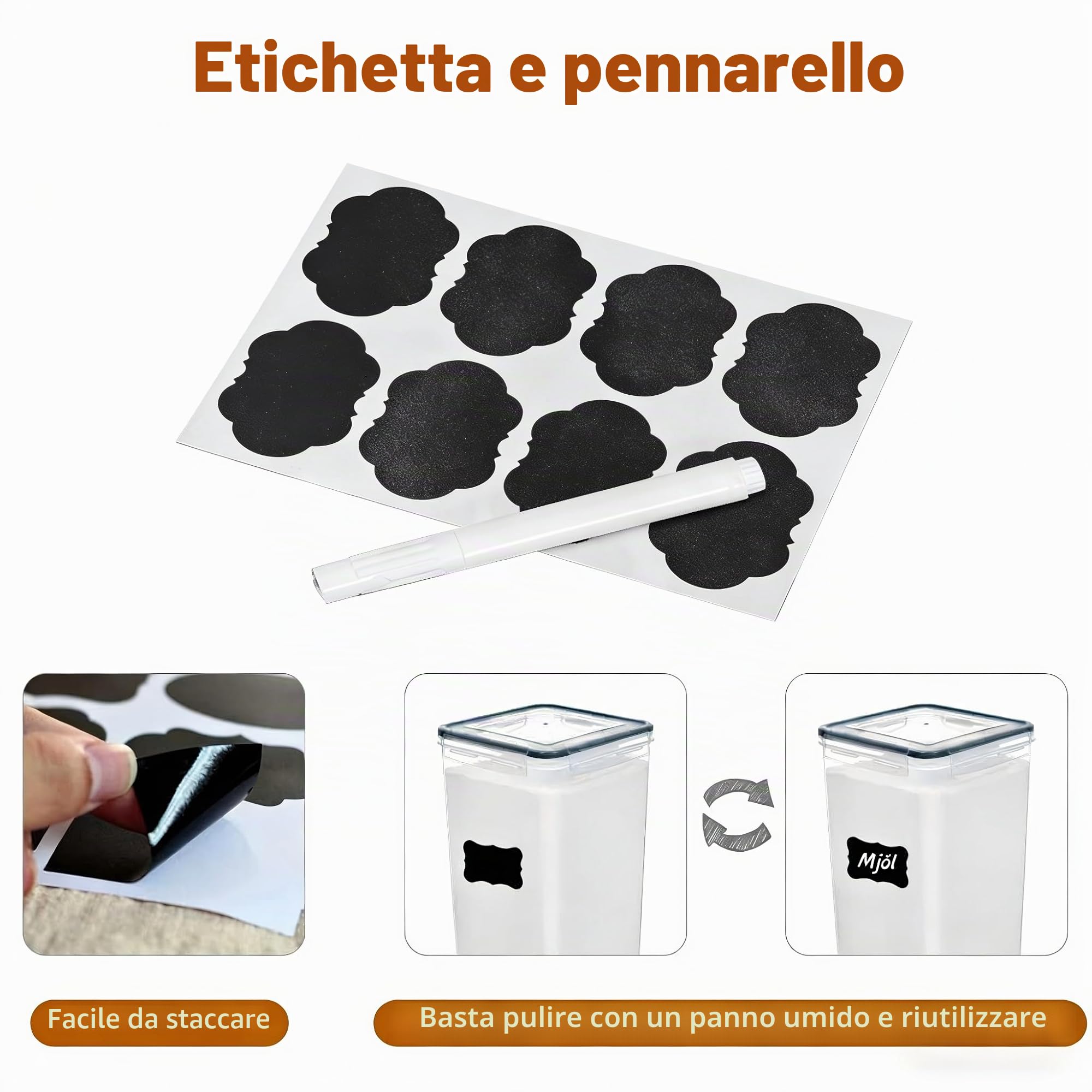 4 pezzi 5,2L / 175 oz Grande contenitore per alimenti, barattoli sigillati in plastica senza BPA per farina, zucchero, prodotti da forno, riso con coperchi, misurini ed etichette