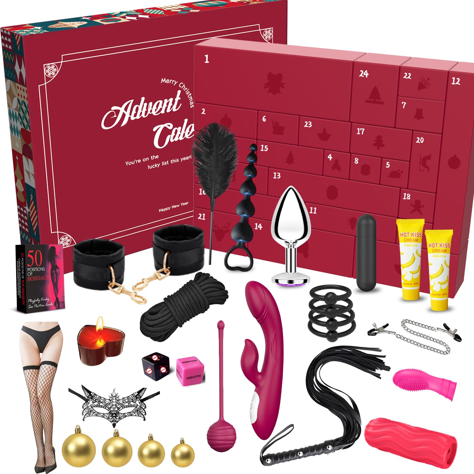 HBABY Coffret cadeau Saint-Valentin Coffret cadeau d'anniversaire sensuel Coffret découverte de 24 jouets pour adultes Collection Surprise intime Conçu pour les couples, les hommes et les femmes