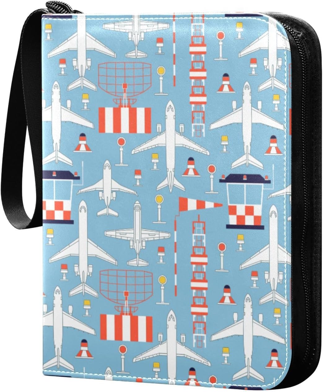 Airplanes Card Binder 4 Pocket Zipper PU Trading Card Album Fits 400 Game Cards 50 Removable Sleeves Card Folder Collection for Baseball MTG TCG Sports Cards