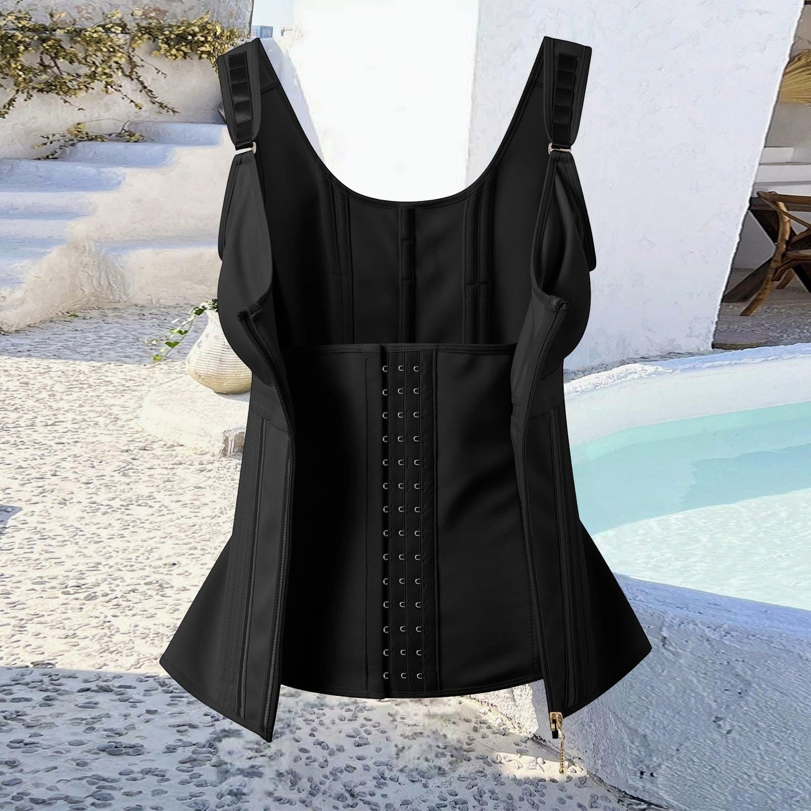generisch Chaleco moldeador de color beige con tirantes y cremallera frontal, moldeador de cintura larga con superficie lisa para uso diario y ropa