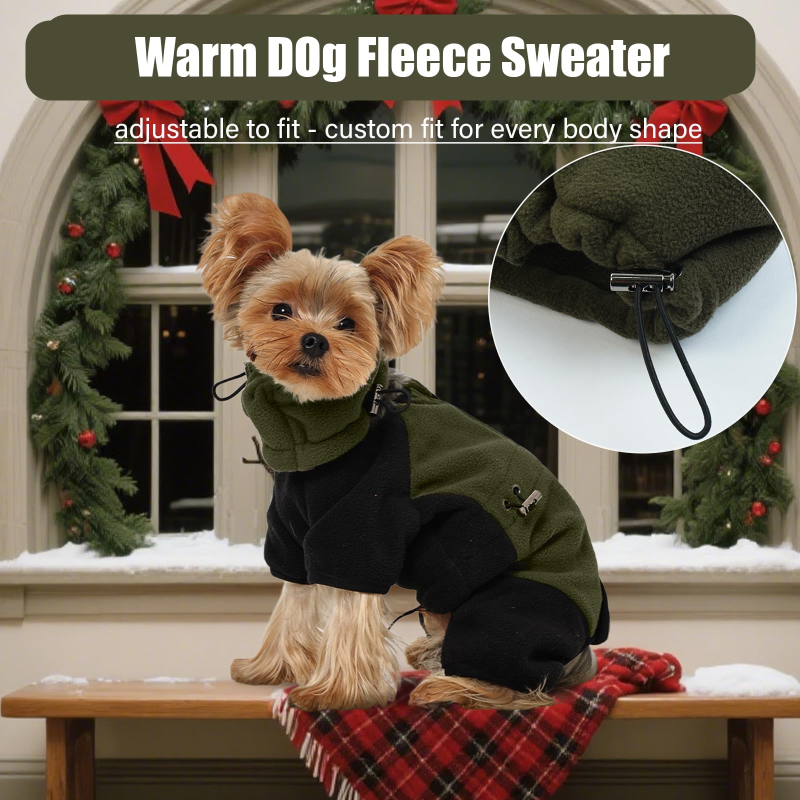 DENTRUN Hundemantel Grosse Hunde, Hundejacke XL, Winter Fleece Hundejacke, Hundepullover, Hundemantel mit Abnehmbarem Kragen, Hund Soft Fleece Onesie (Armeegrün,XL)