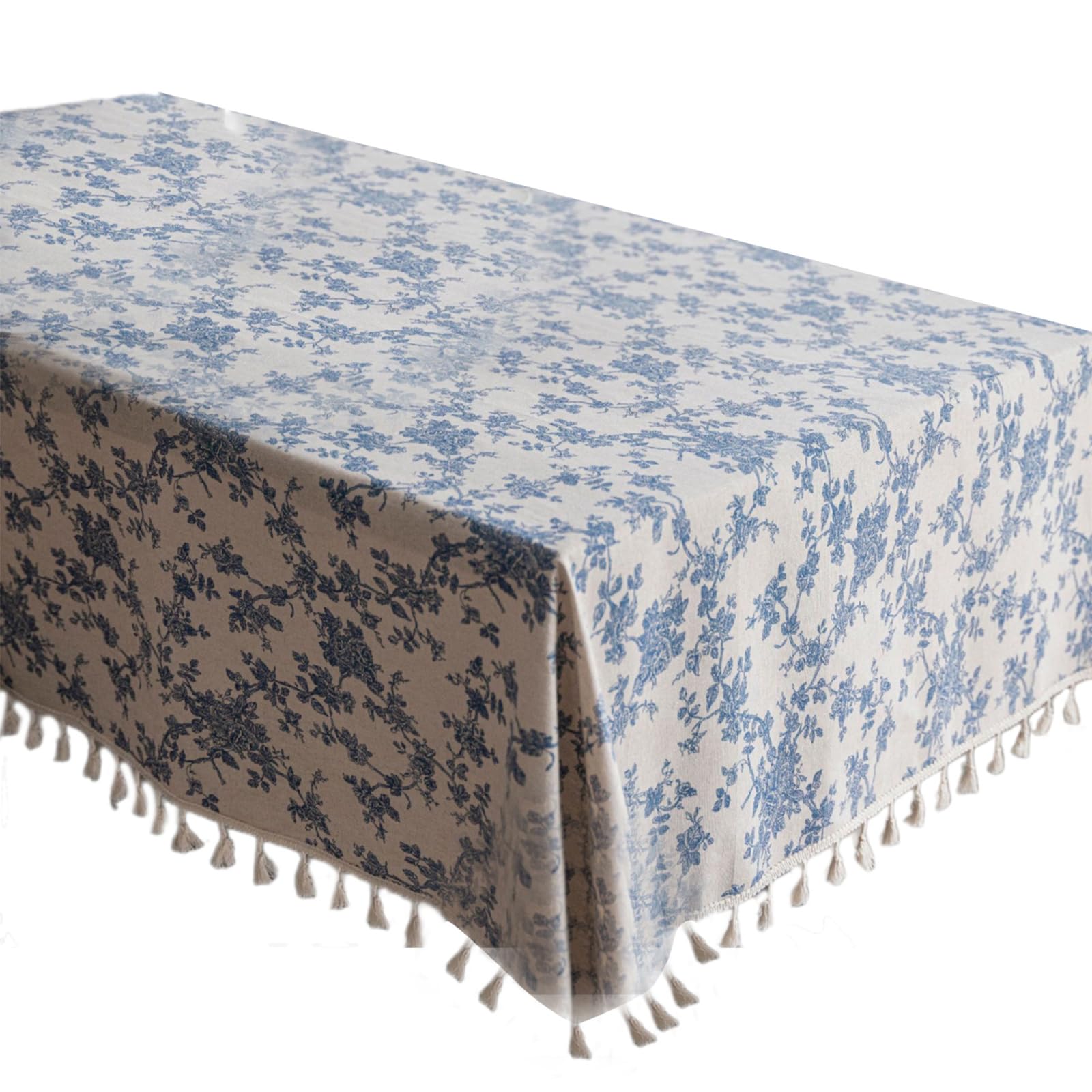 Nappe en coton et lin à fleurs bleues pour sublimer vos repas de famille