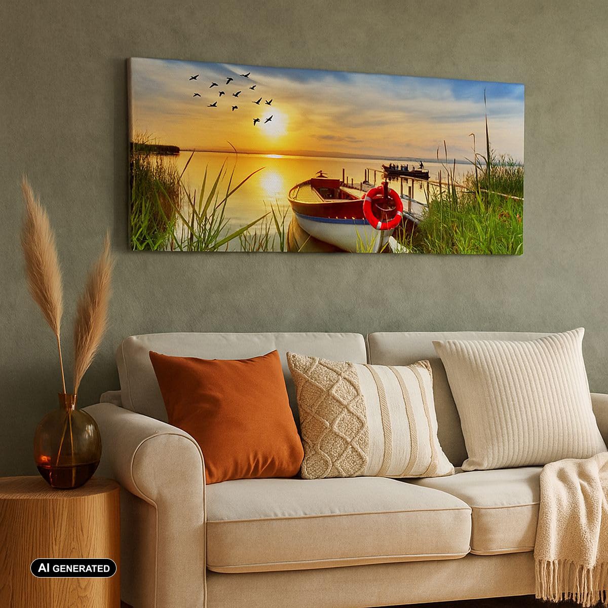 Lienzos decorativos 100x40cm Cuadro Sobre Lienzo Moderno Barco lago puesta del sol verano la gente Grande Dormitorio Cuadros Pared Imágenes Cuadros Decoracion Salon Wall Art Prints AB100x40-3053