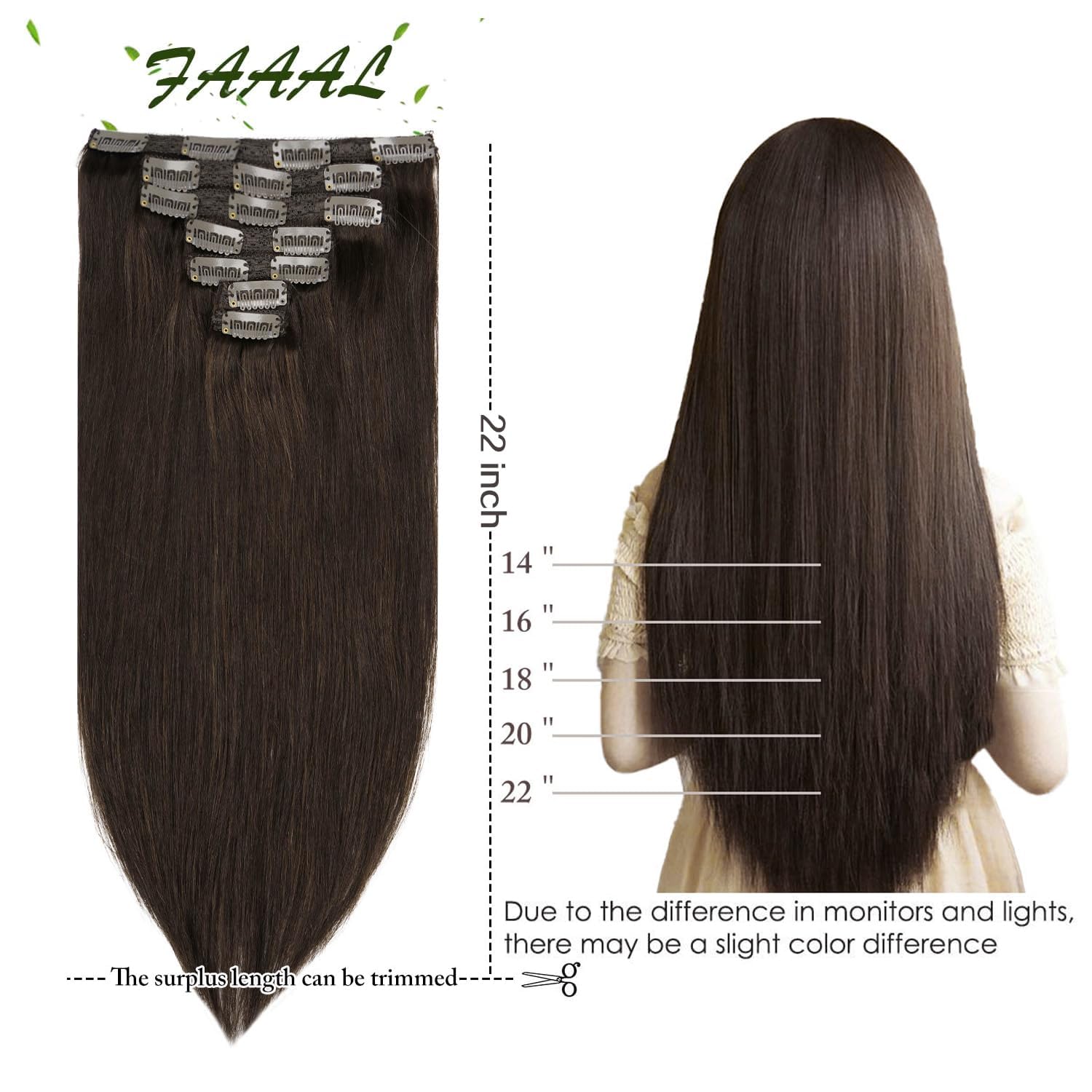 Amazon.com : FAAAL 16 Inch Clip in Hair Extensions Real  display picture 1
