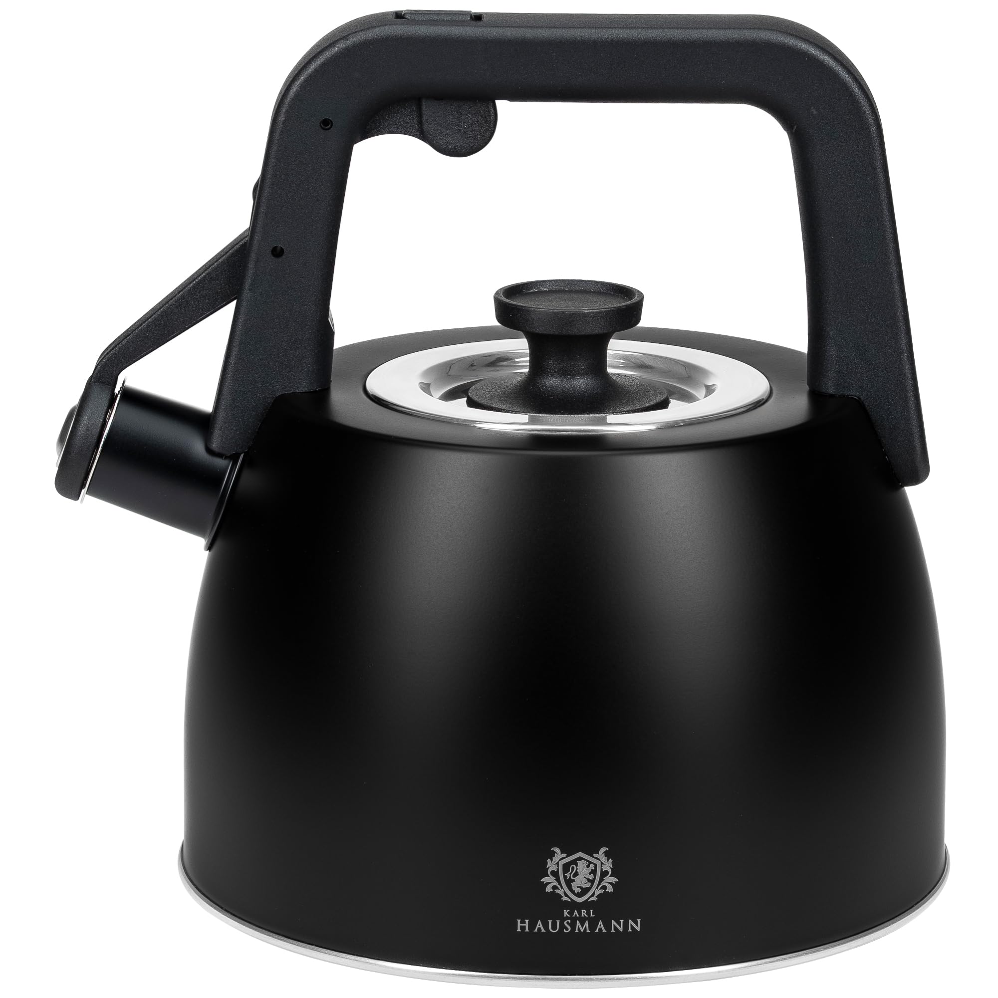 KARL HAUSMANN Bollitore Induzione 2,5L Acciaio Inox con Fischio - Teiera per Piano a Gas, Vetroceramica ed Elettrico - Bollitore Acqua Cucina con Coperchio (Nero)