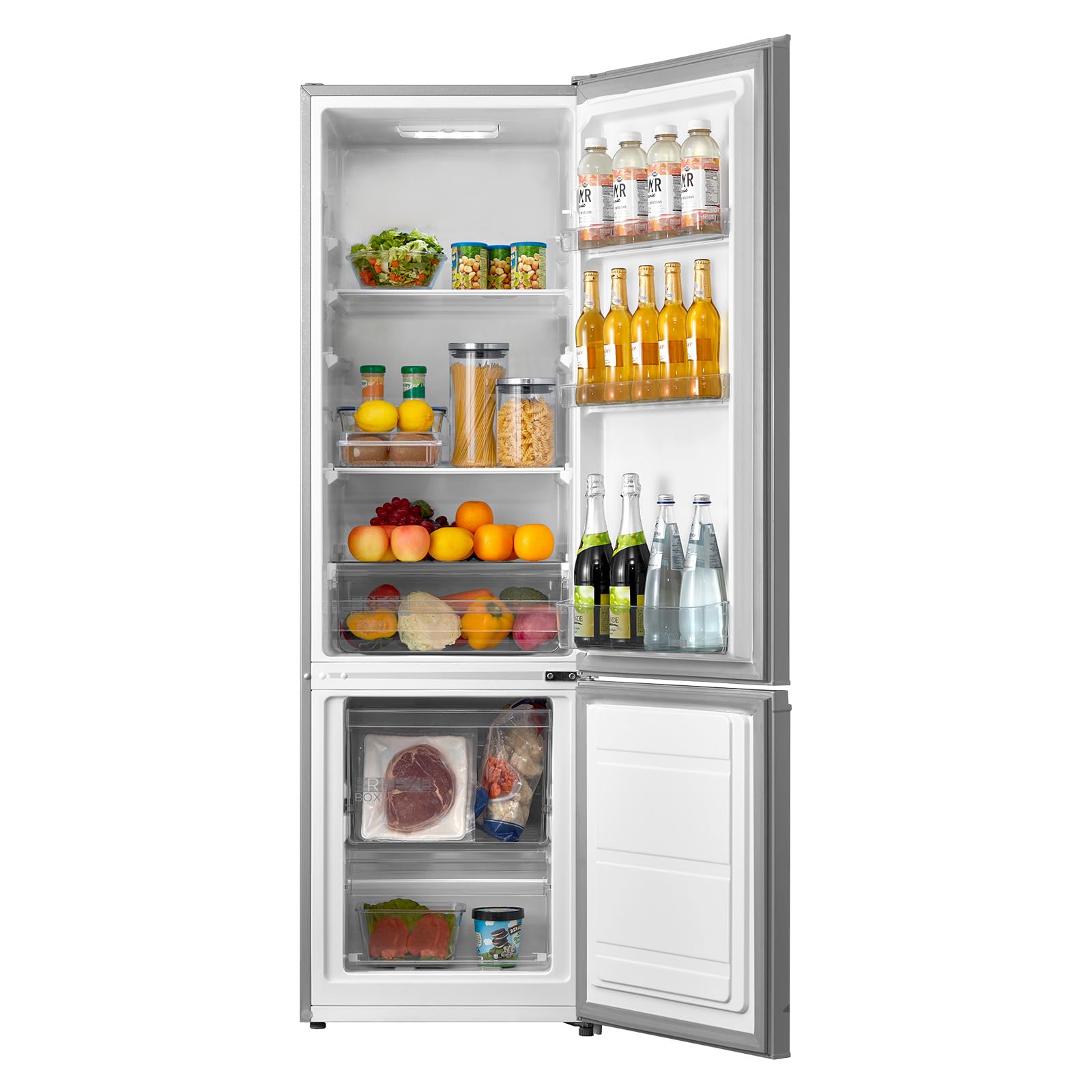 COMFEE' RCB359IX2 262L Frigorifero Combinato, Alto 177,5 cm, Tecnologia Low Frost, Silenzioso 39 dB, Illuminazione LED, Termostato Regolabile, 197L Frigo + 65L Congelatore, Inox