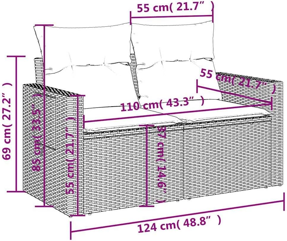 vidaXL Patio Sofa Set with Cushions - 4 Piece Black Poly Rattan Outdoor Furniture for Terrace, Garden, Backyard